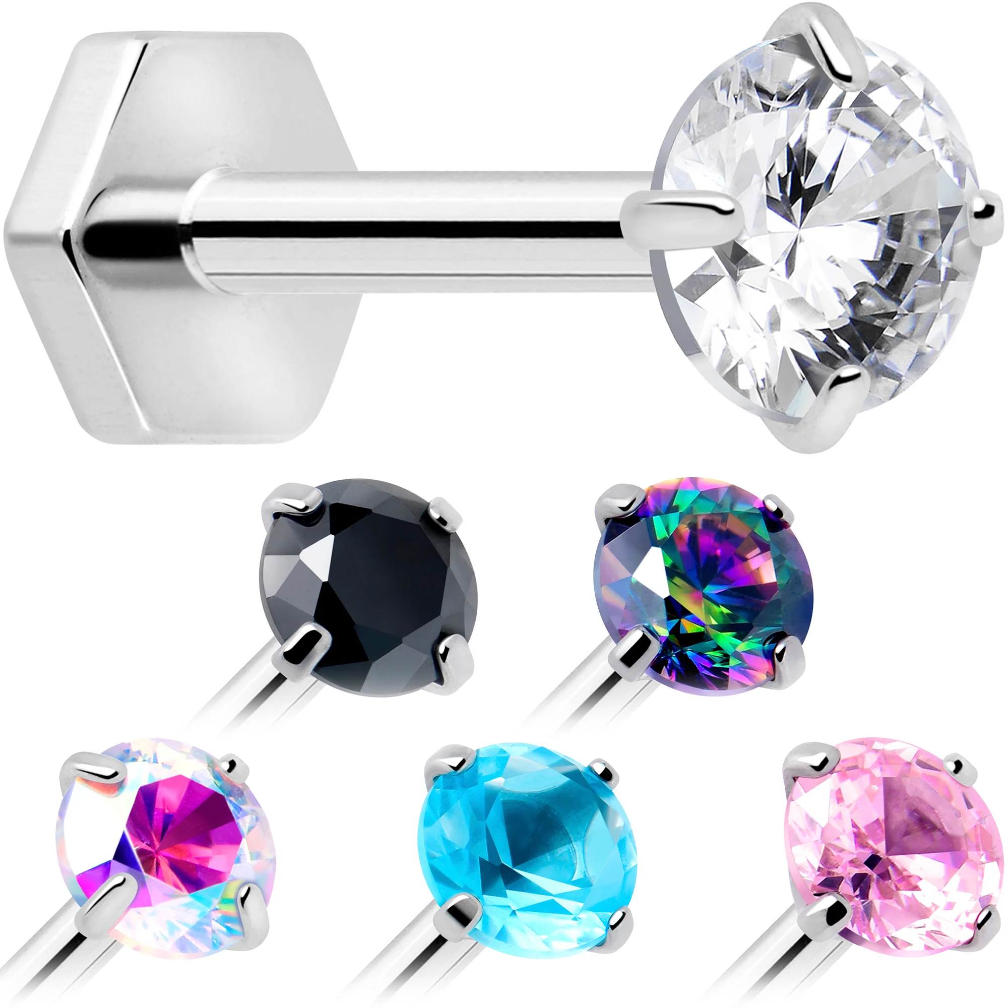 18G 5/16 CZ Implant Grade Titanium Reversible Threadless Flatback