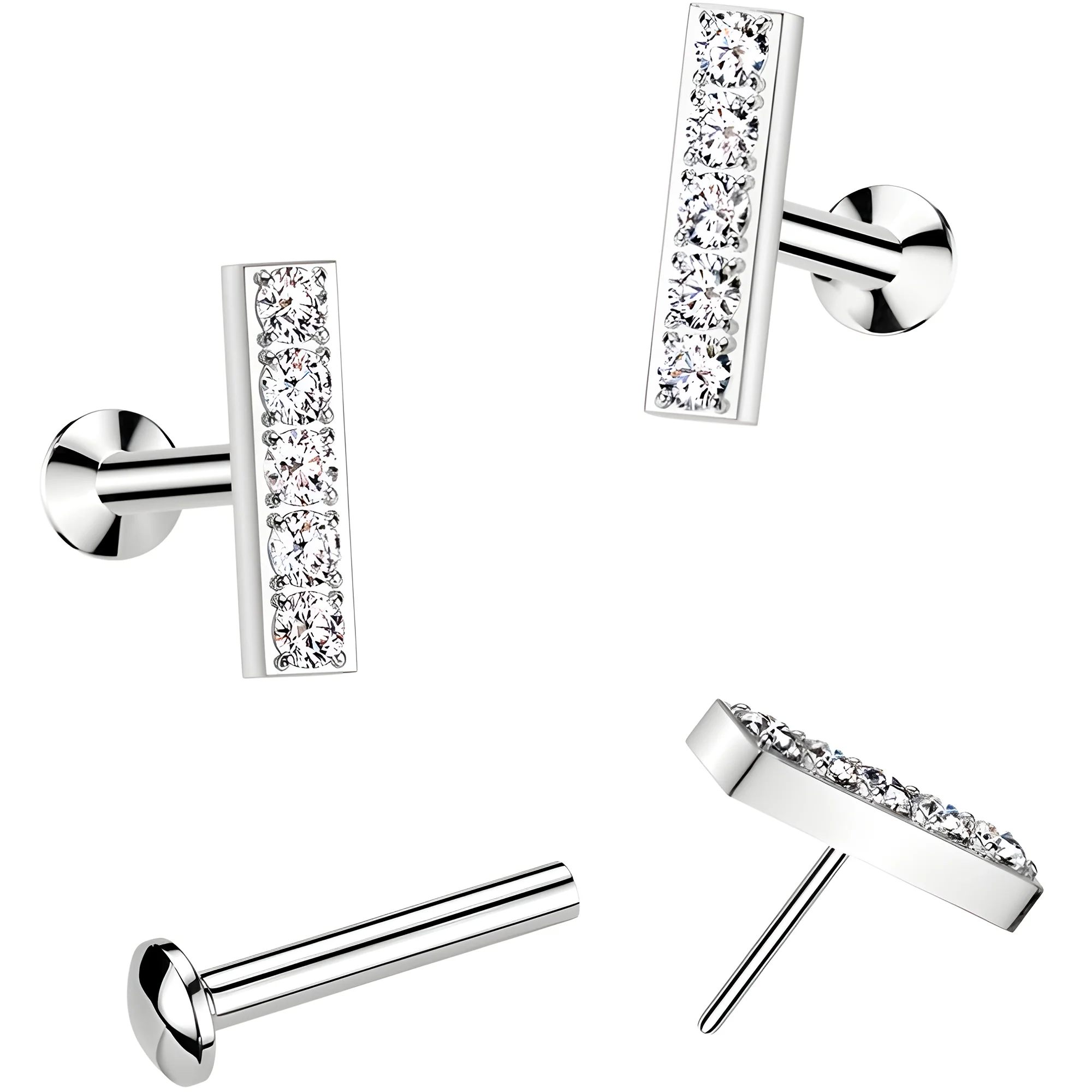 CZ Mirco Gem Bar Flat Back Earring - 18G Threadless Push In