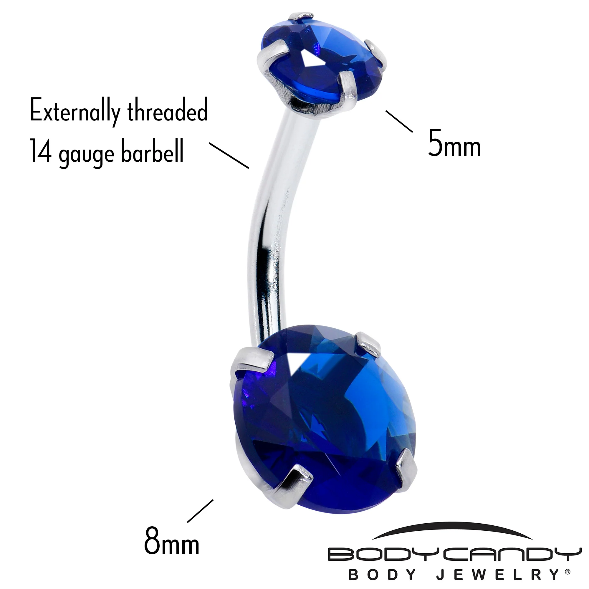 Dark Blue Gem September Birthstone Double Mount Belly Ring - Image 2