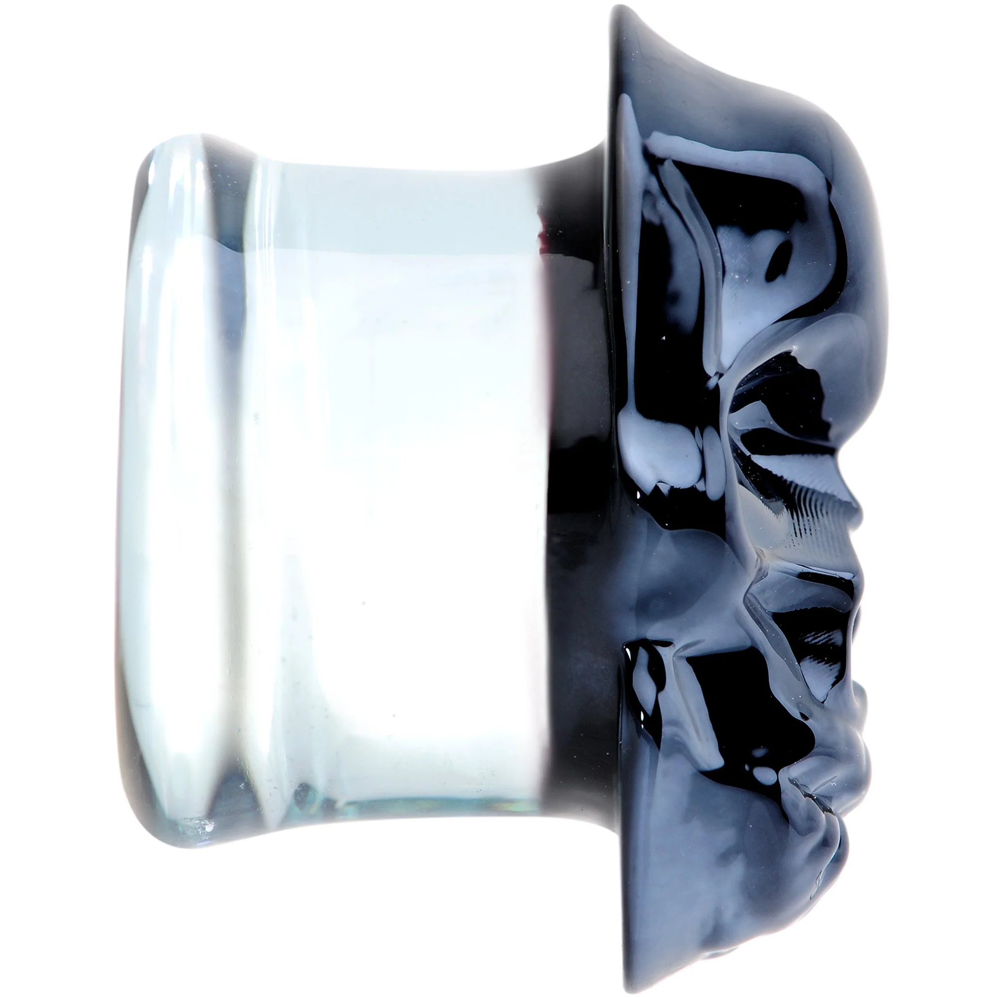 Dark Blue Glass Smiling Halloween Skull Double Flare Plug Set - Image 4