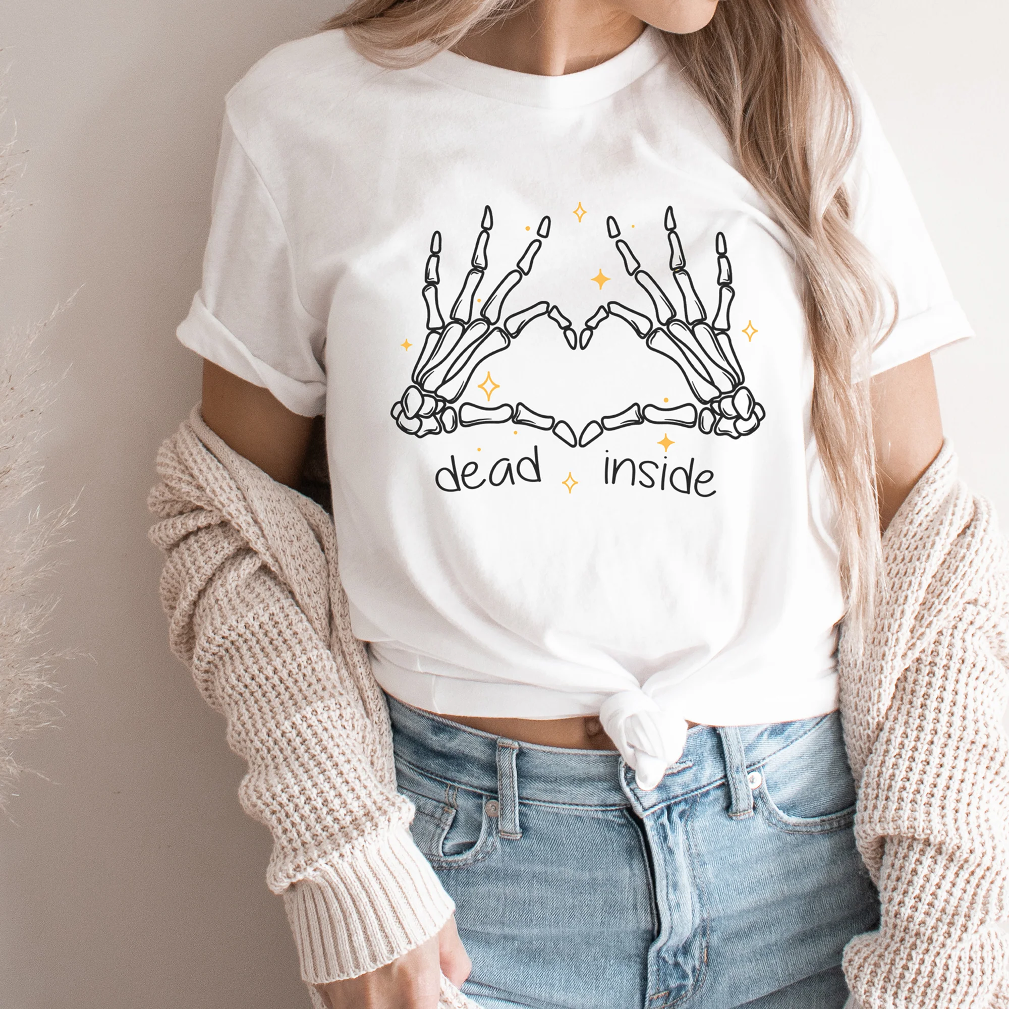 Dead Inside Heart Skeleton Hands Tee Shirt - Image 3