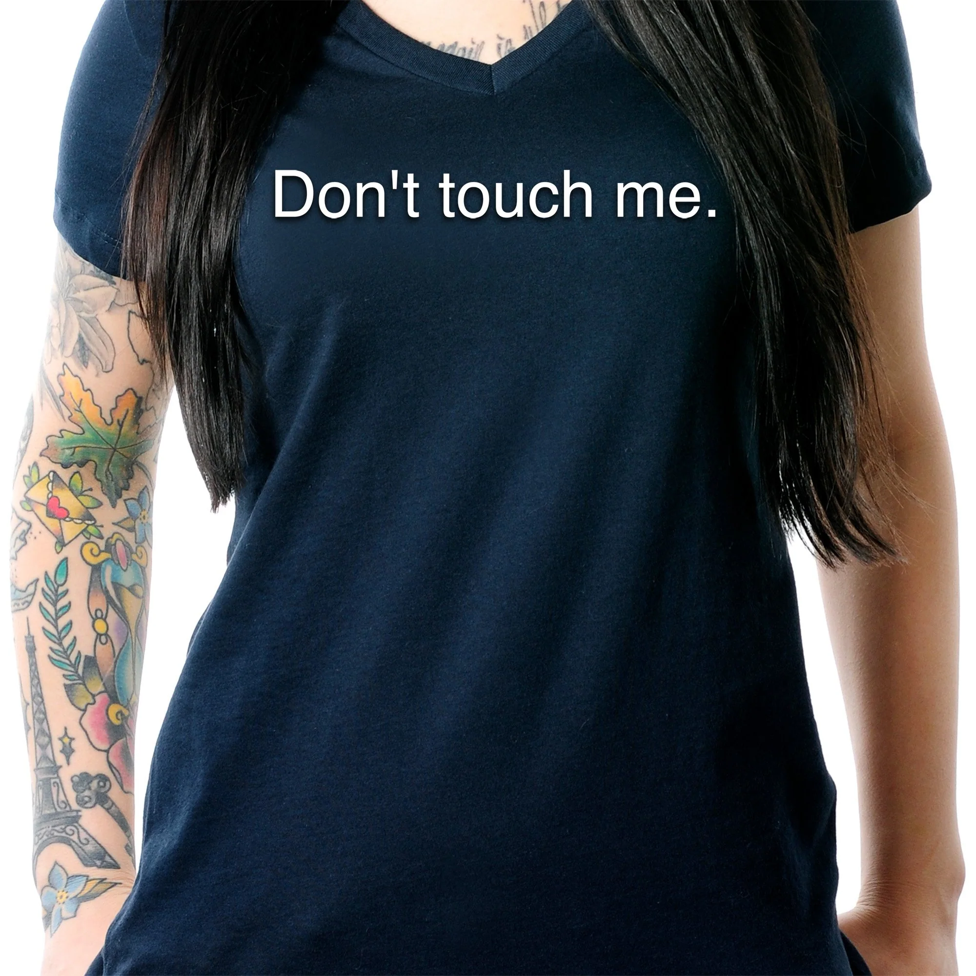 Don't Touch Me Black Tapered V-Neck Tee Shirt - Image 5