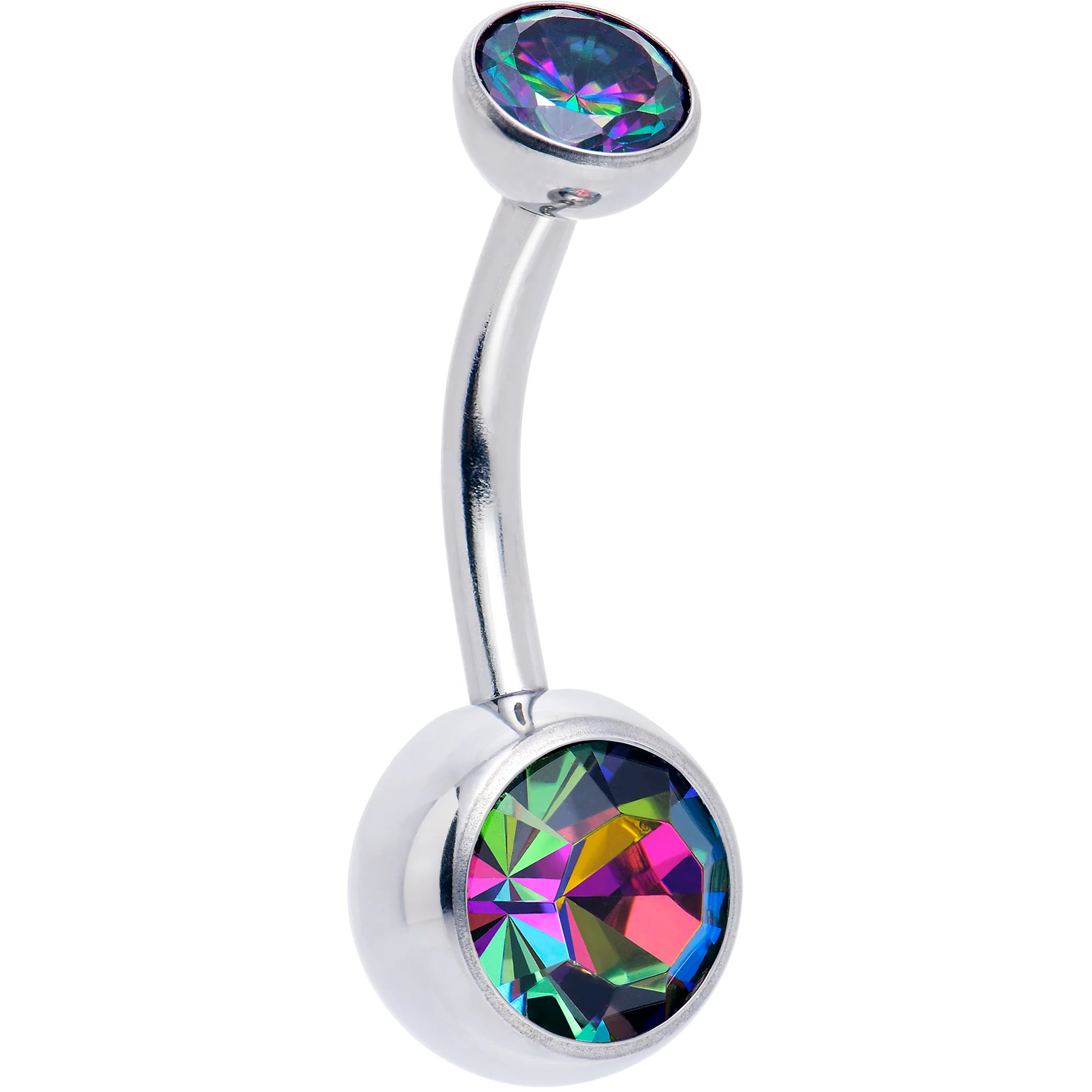 Double CZ Implant Grade Titanium Threadless Bezel Push In Belly Ring - Image 14