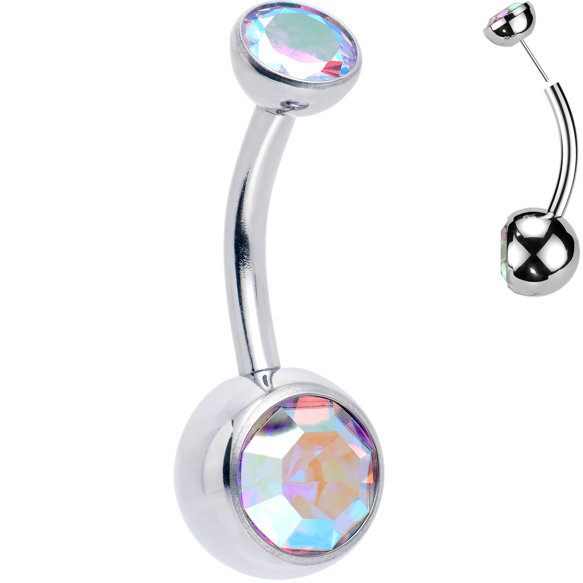 Double CZ Implant Grade Titanium Threadless Bezel Push In Belly Ring - Image 15