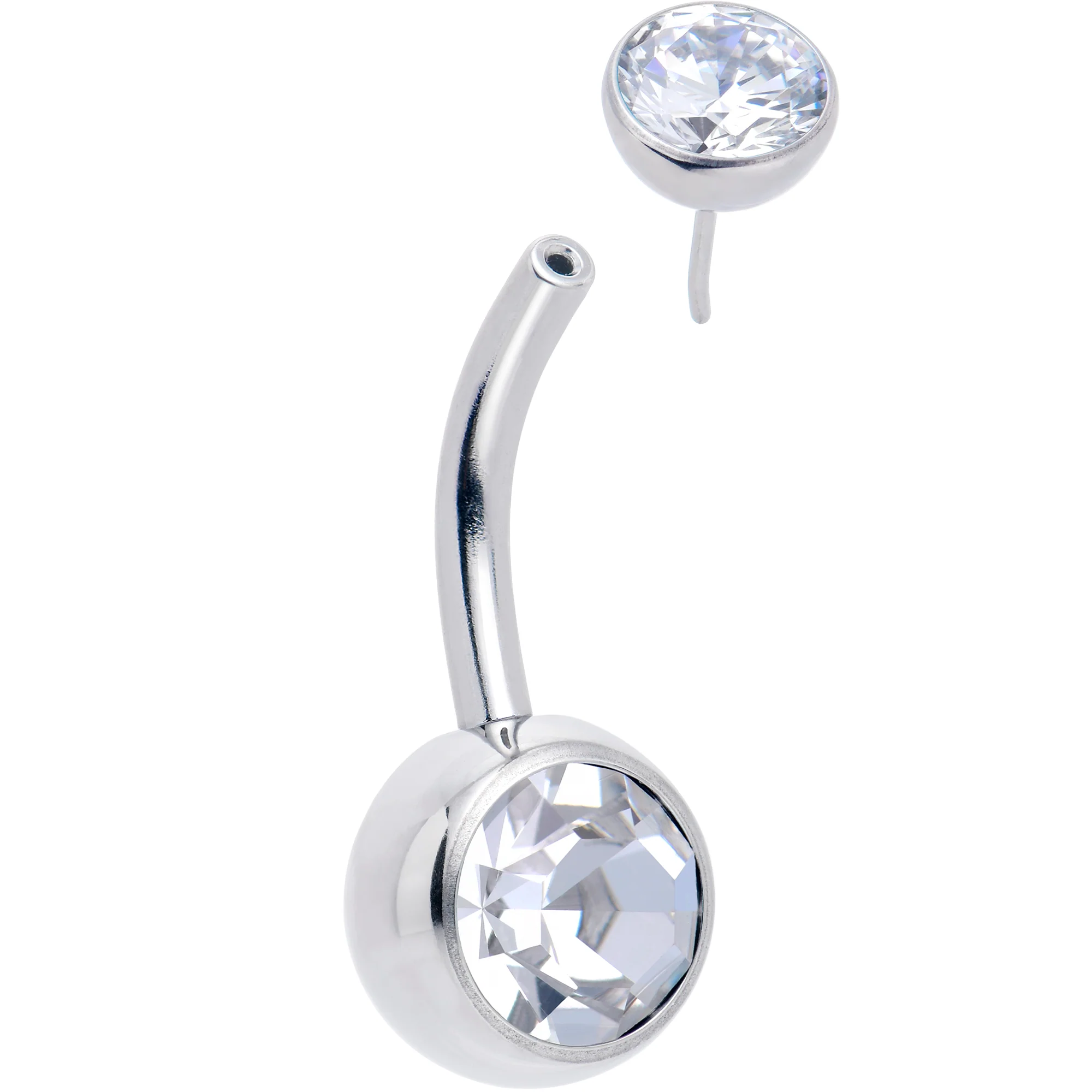 Double CZ Implant Grade Titanium Threadless Bezel Push In Belly Ring - Image 2
