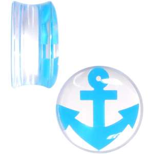 Clear Acrylic Double Flare Blue Turquoise  Anchor Saddle Plug Set 18mm - 20mm - Image 2