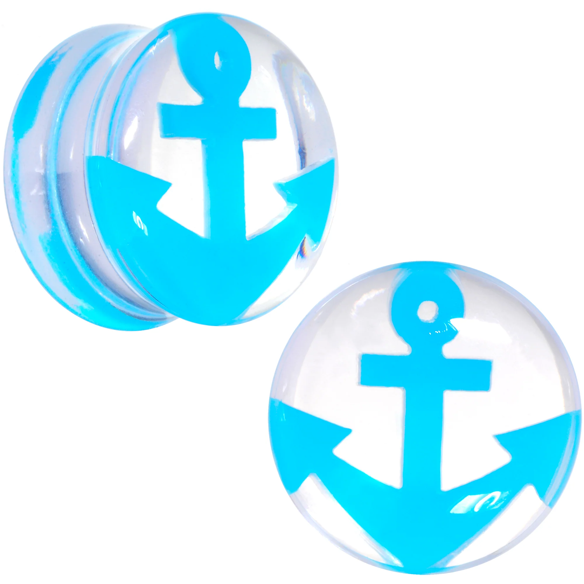 Clear Acrylic Double Flare Blue Turquoise  Anchor Saddle Plug Set 18mm - 20mm - Image 4