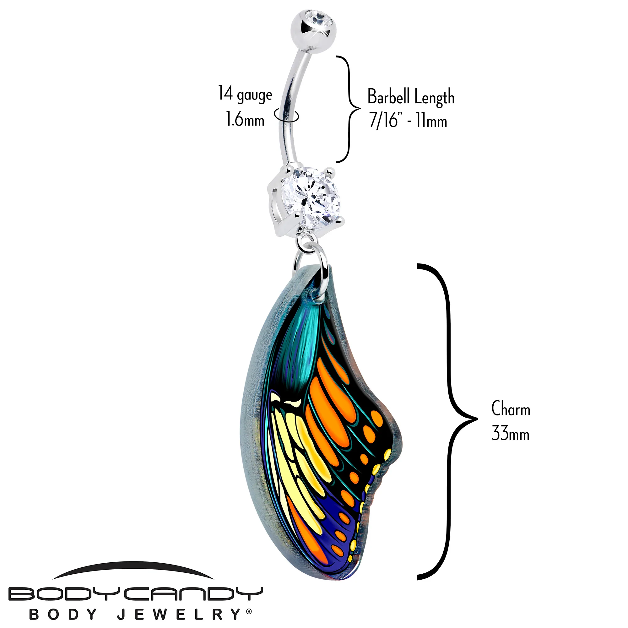 Double Gem Butterfly Wing Dangle Belly Ring by Onyx O - Image 2