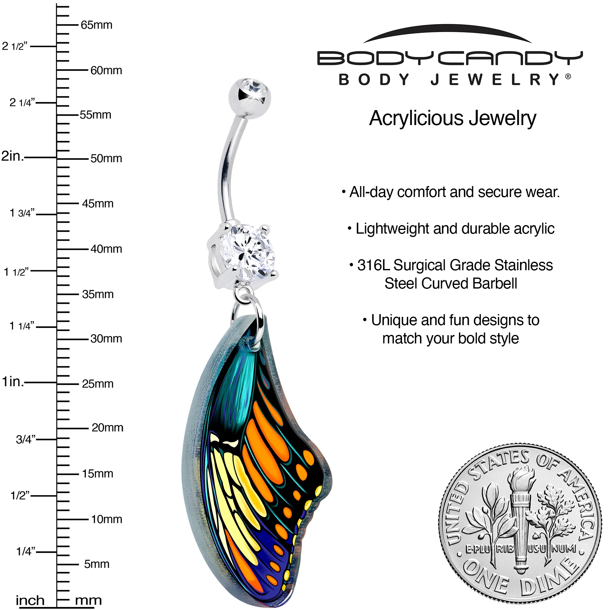 Double Gem Butterfly Wing Dangle Belly Ring by Onyx O - Image 3