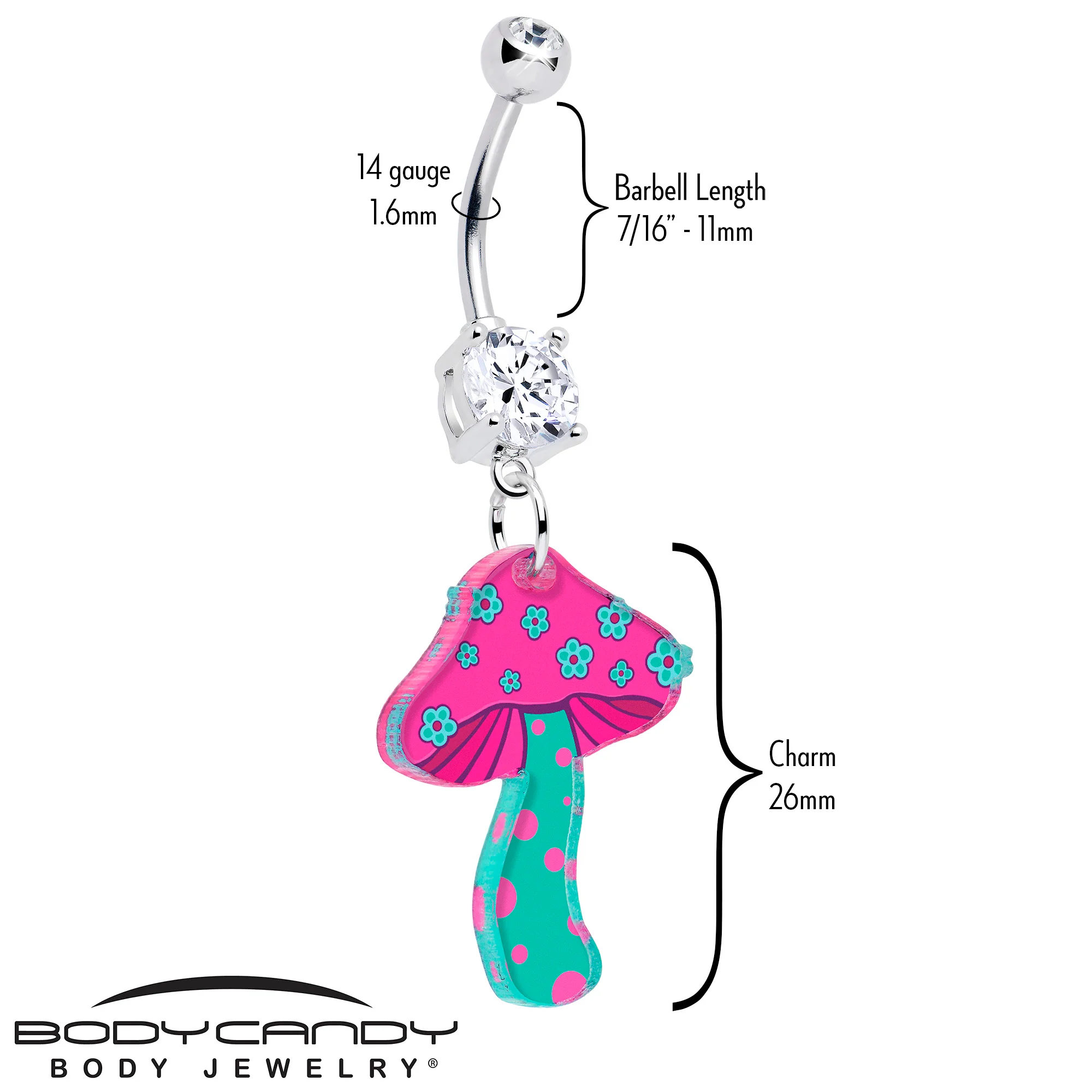 Double Gem Funky Floral Mushroom Dangle Belly Ring by Onyx O - Image 2