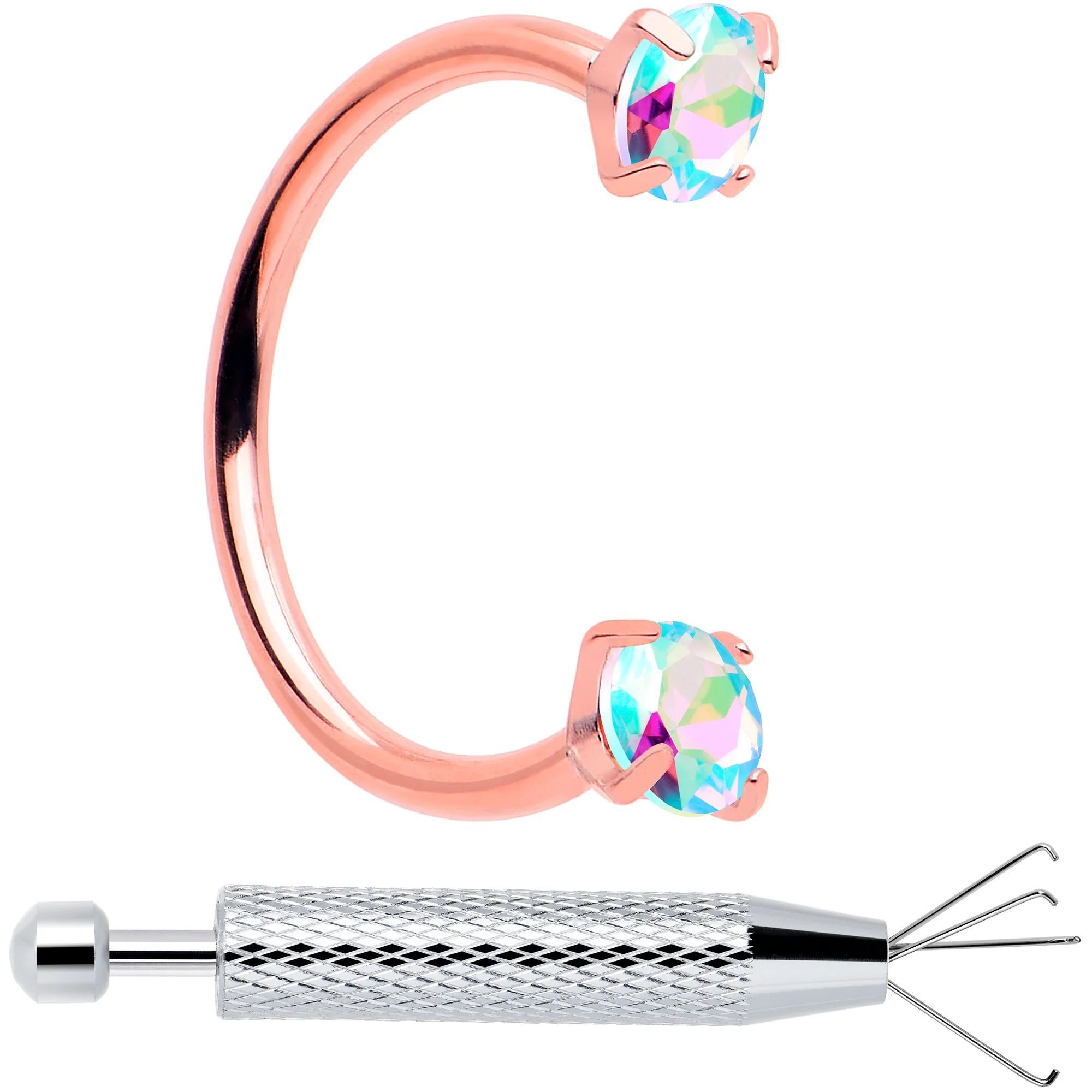 Double Gem Horseshoe Nose Ring Kit with Ball Grabber - Image 10