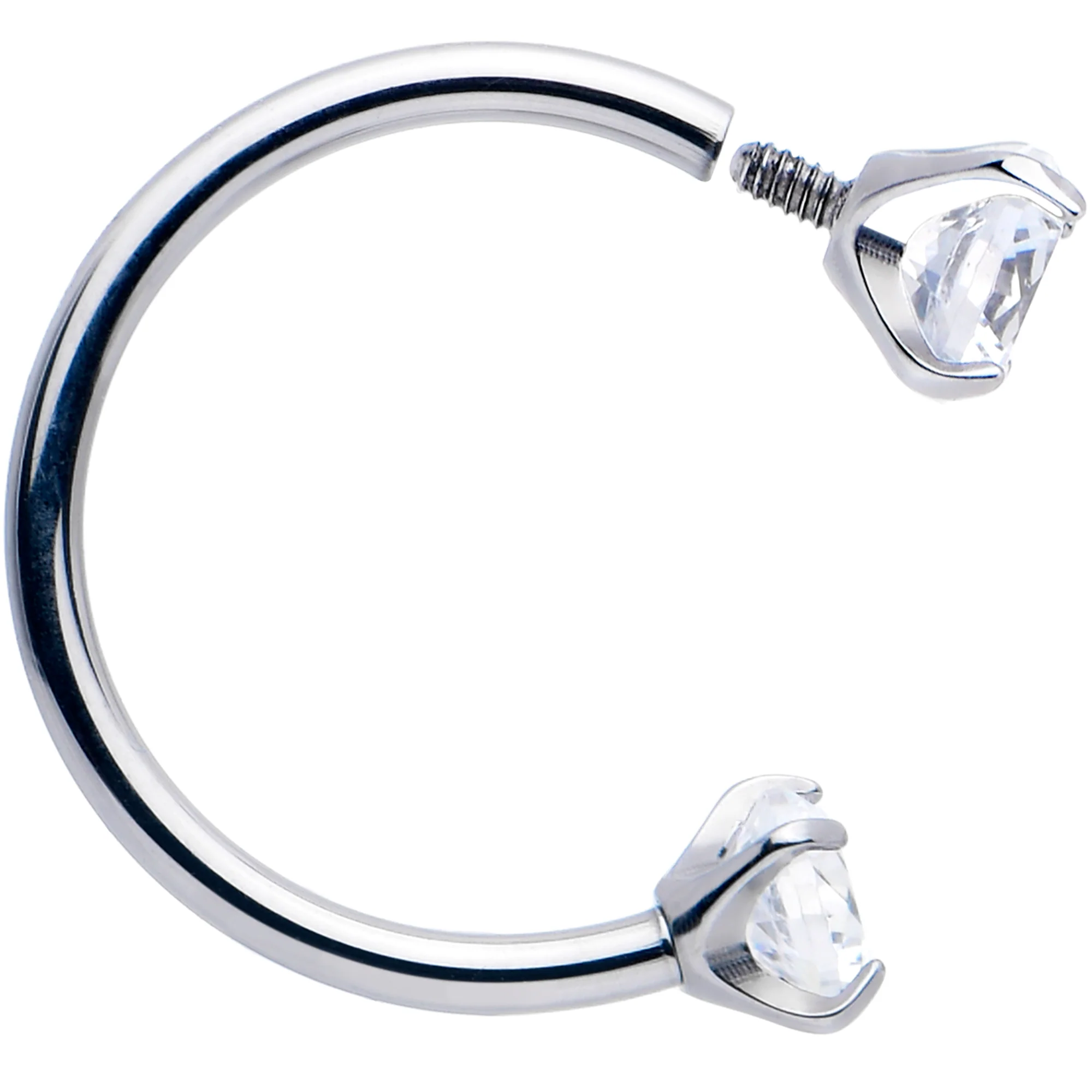 Double Gem Titanium Horseshoe Nose Ring - Internally Threaded Solid Titanium CZ Horseshoe Nose Hoop - Image 15