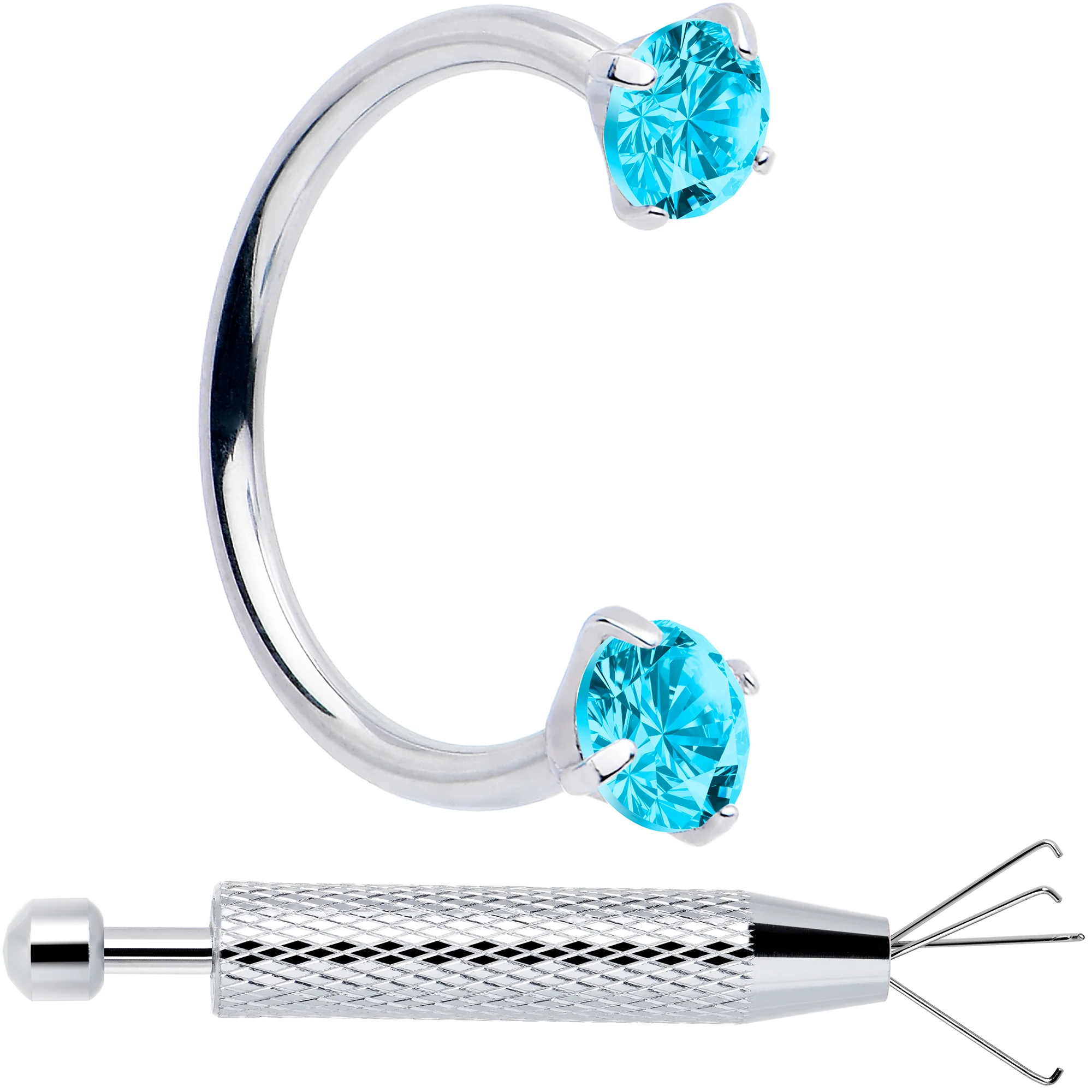 Double Gem Horseshoe Nose Ring Kit with Ball Grabber - Image 8