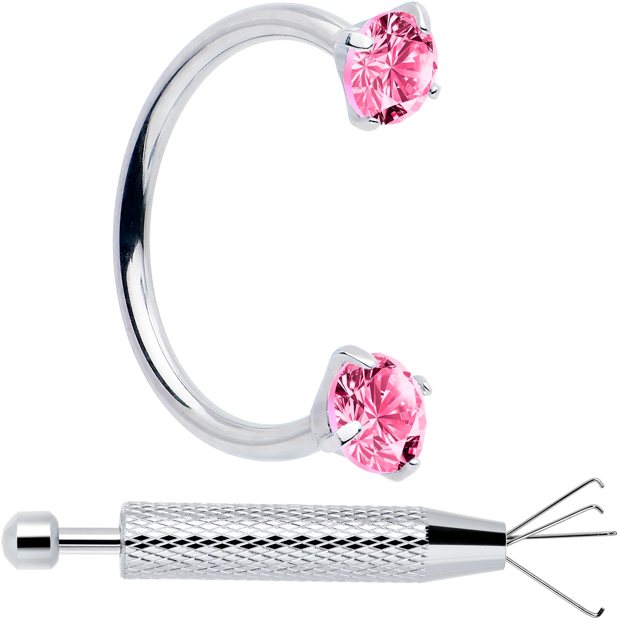 Double Gem Horseshoe Nose Ring Kit with Ball Grabber - Image 9