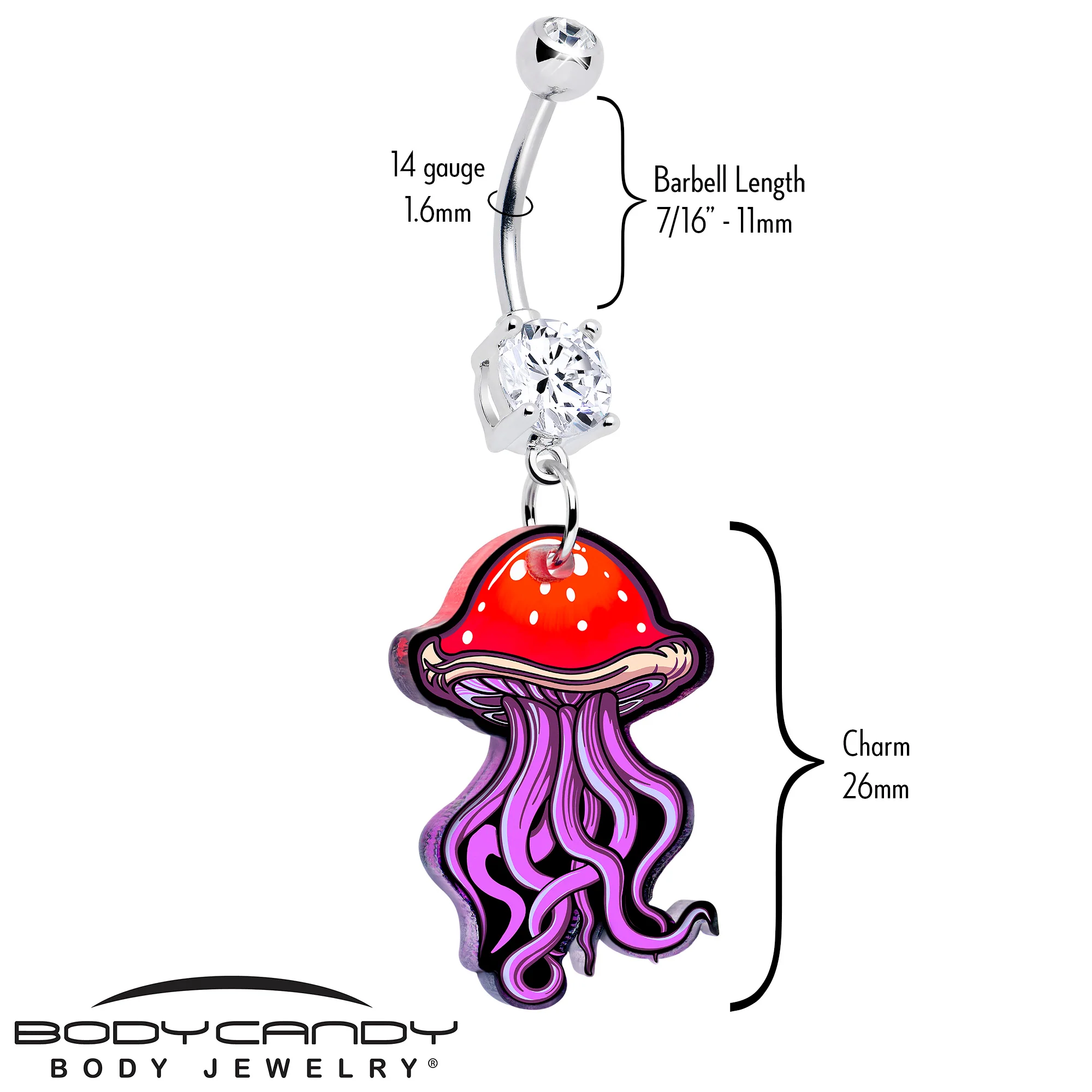 Double Gem Mushroom Jellyfish Dangle Belly Ring by Onyx O - Image 2