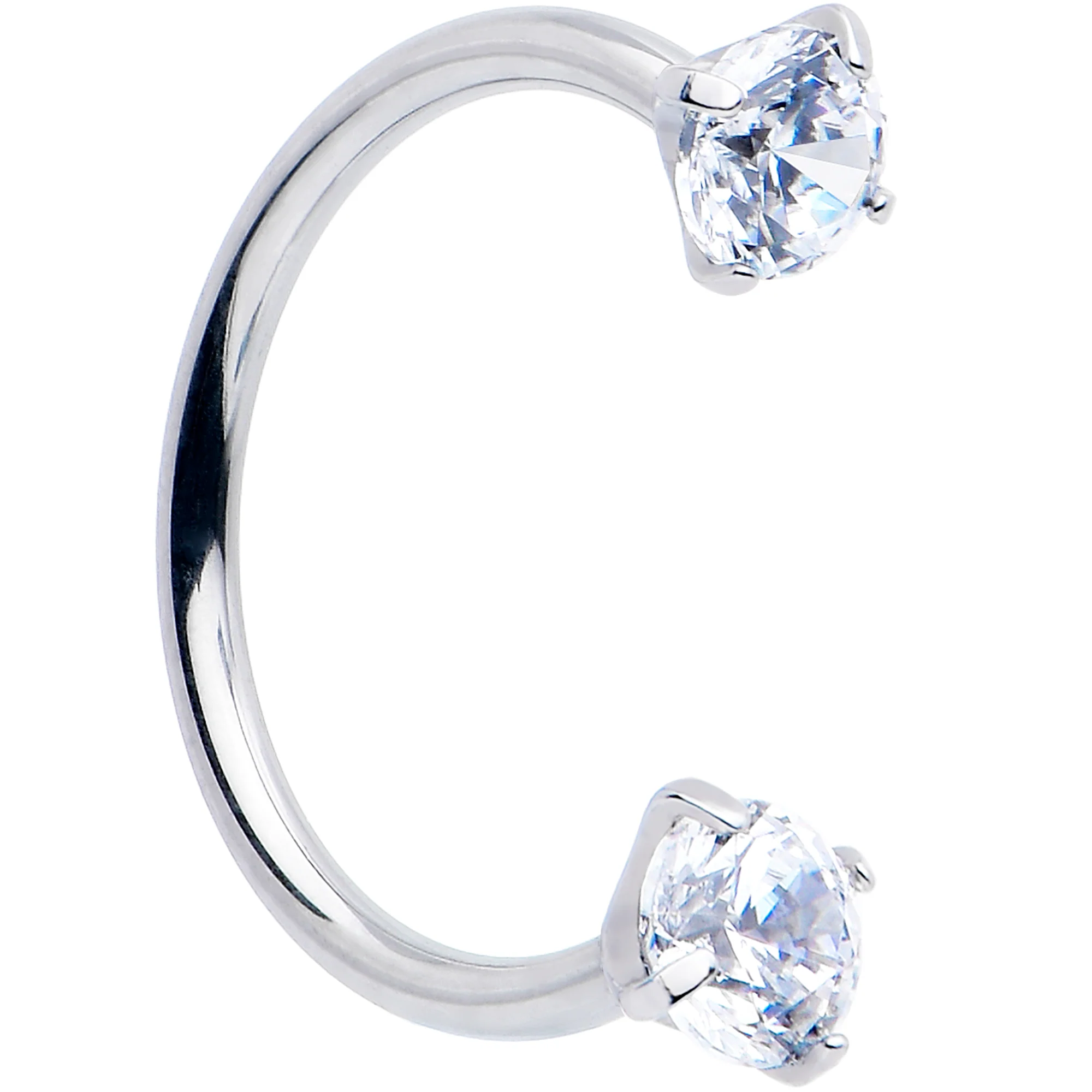 Double Gem Titanium Horseshoe Nose Ring -  Push In Threadless Titanium CZ Horseshoe Nose Hoop - Image 3
