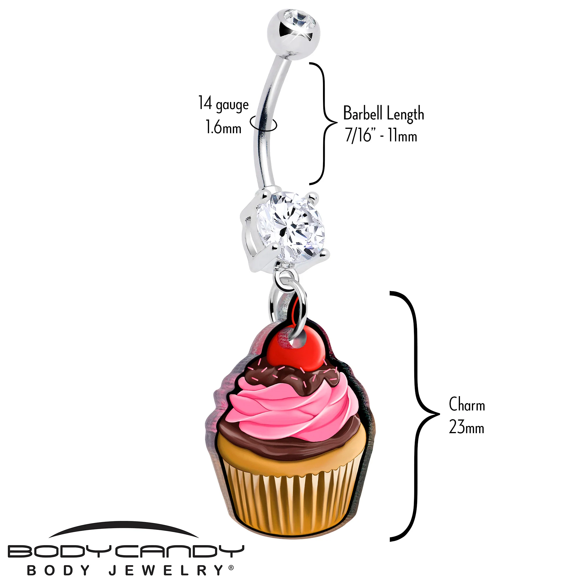 Double Gem Valentine Cupcake Dangle Belly Ring by Onyx O - Image 2