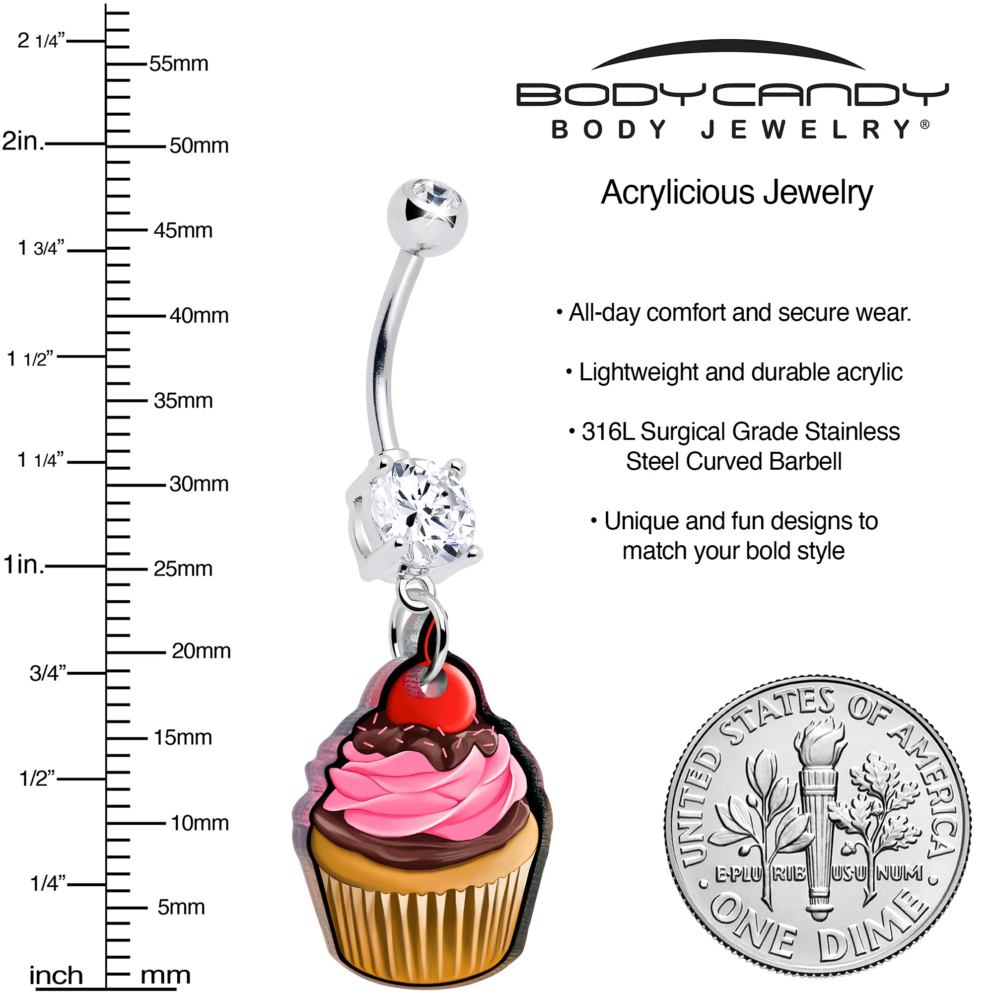 Double Gem Valentine Cupcake Dangle Belly Ring by Onyx O - Image 3