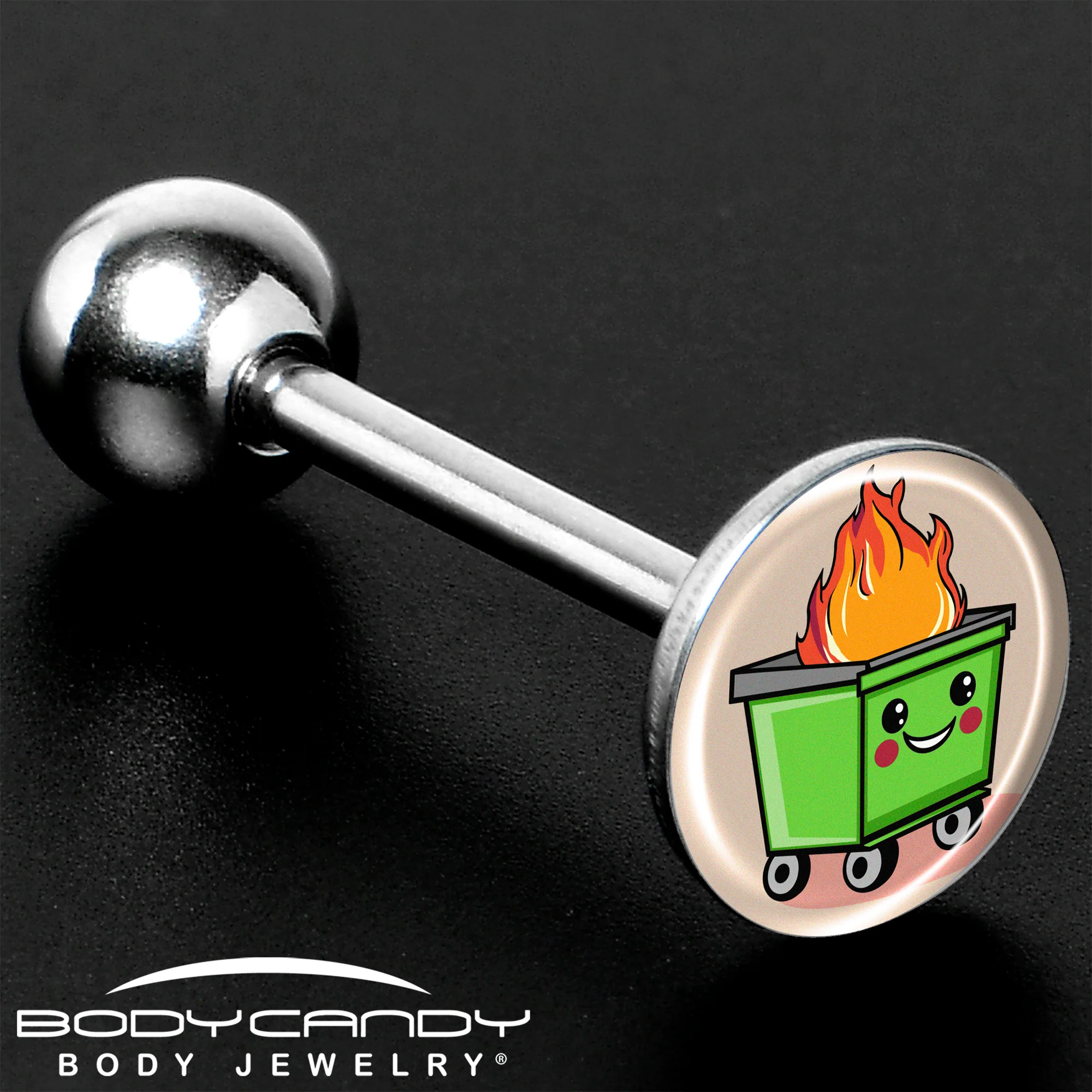 Dumpster Fire Barbell Tongue Ring by Onyx O - Image 8