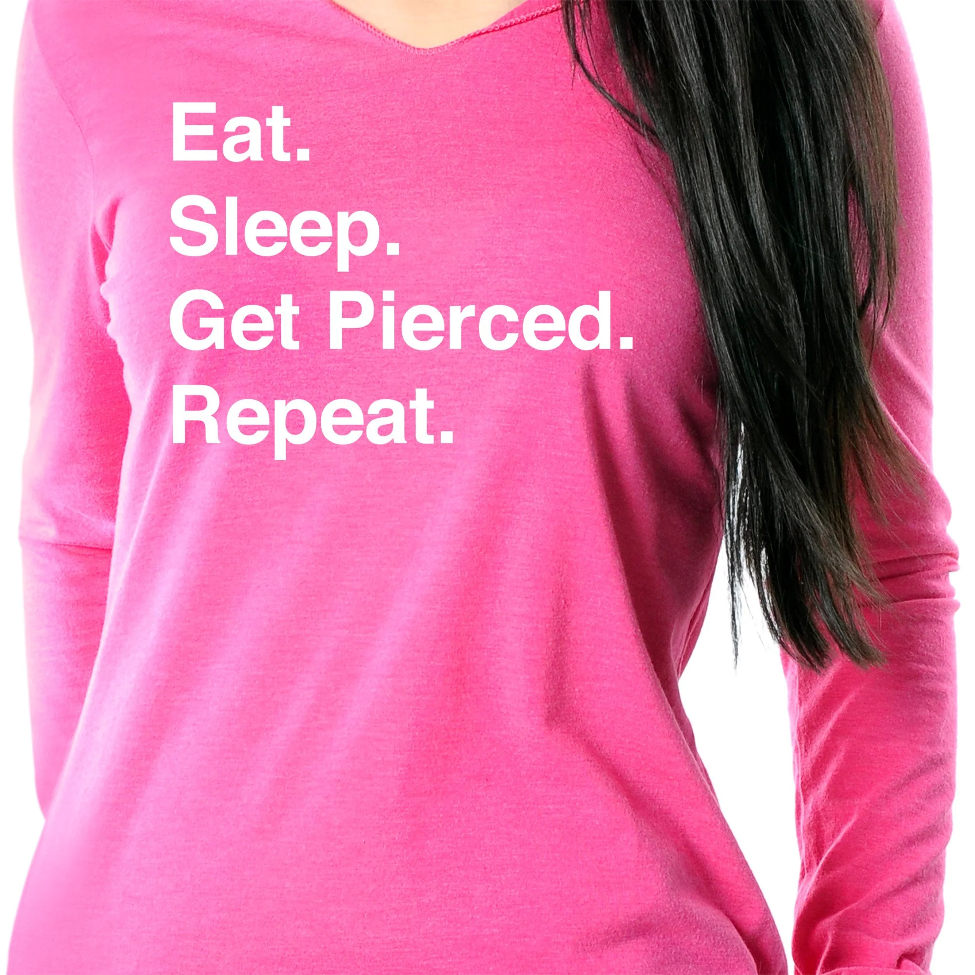 Eat. Sleep. Get Pierced. Repeat. Black Tapered Long Sleeve Hoodie - Image 4