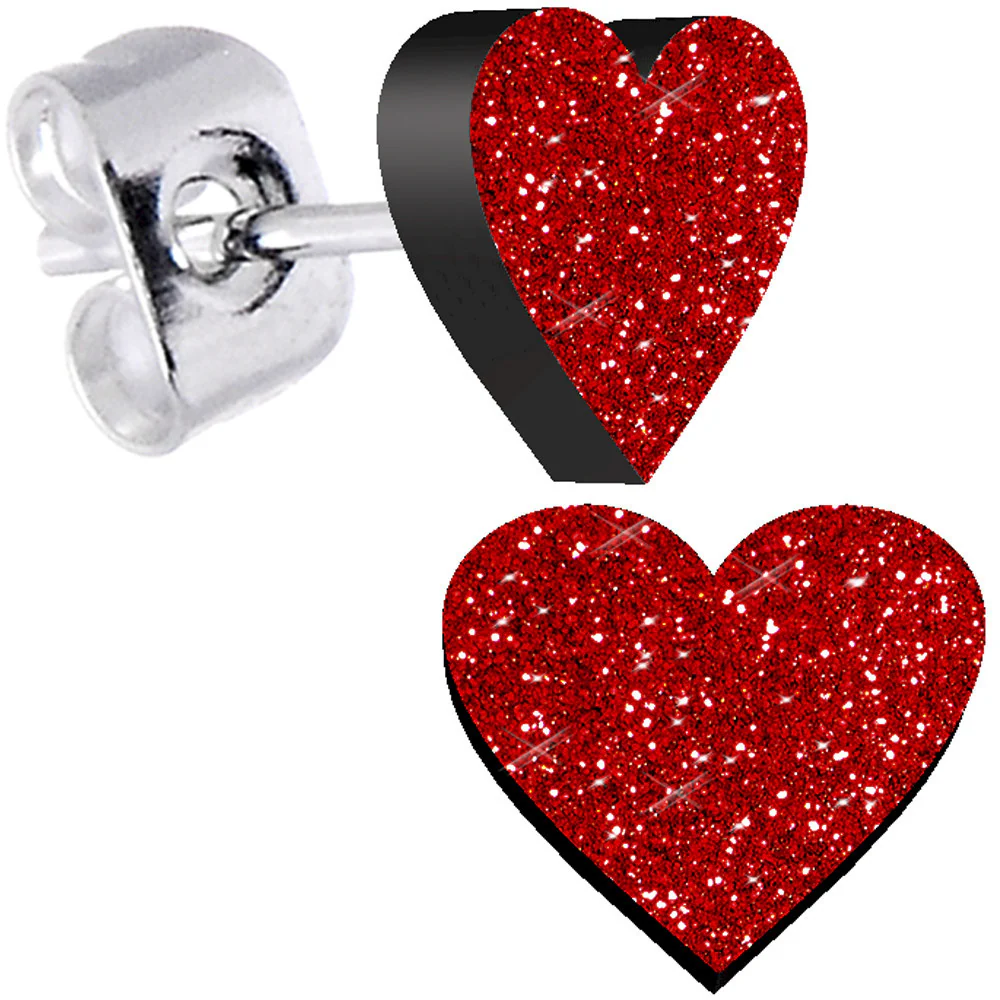 Glitter Heart Stud Earrings - Hypoallergenic - Image 3