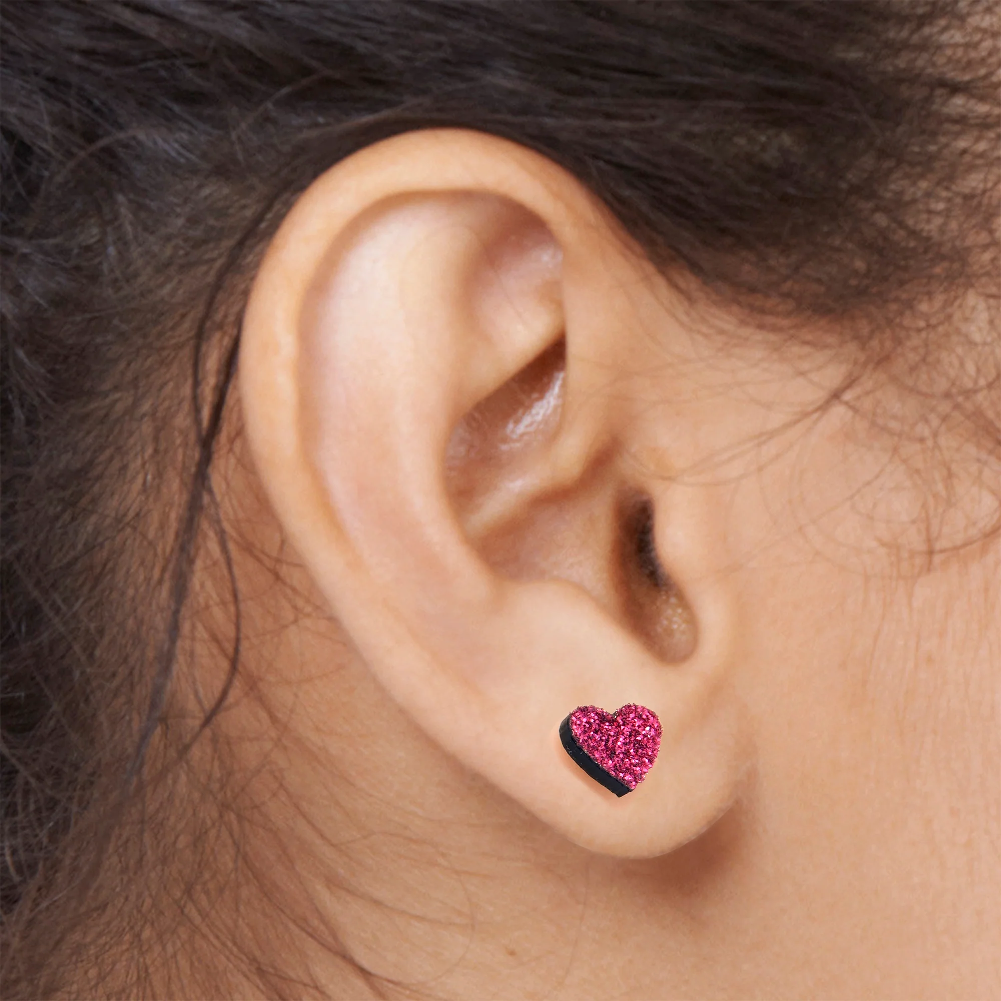 Glitter Heart Stud Earrings - Hypoallergenic - Image 4