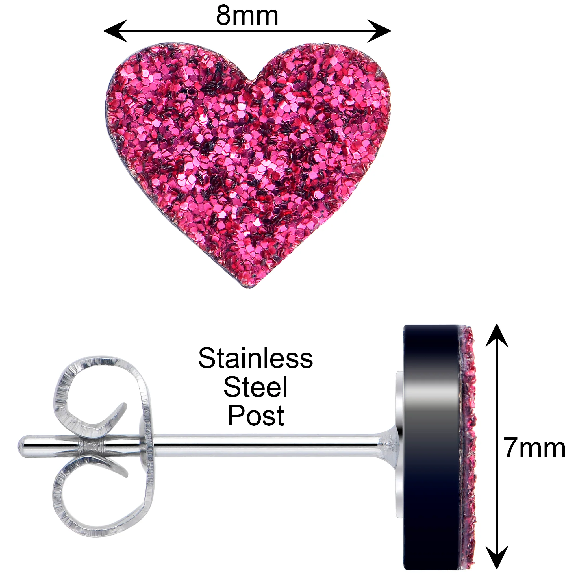 Glitter Heart Stud Earrings - Hypoallergenic - Image 5