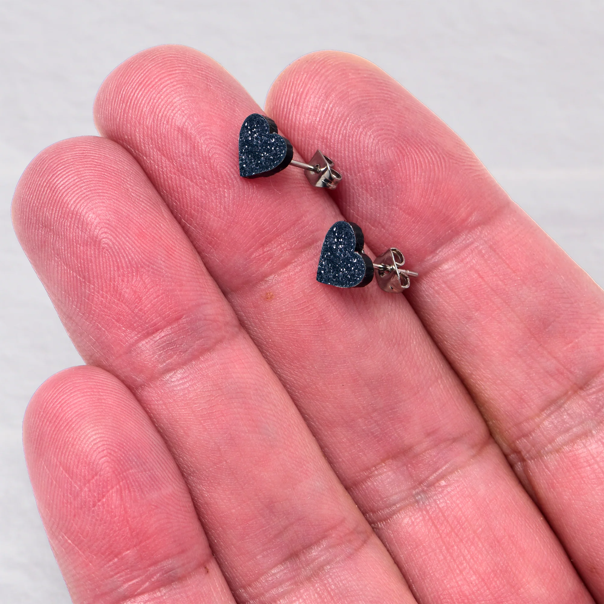 Glitter Heart Stud Earrings - Hypoallergenic - Image 8