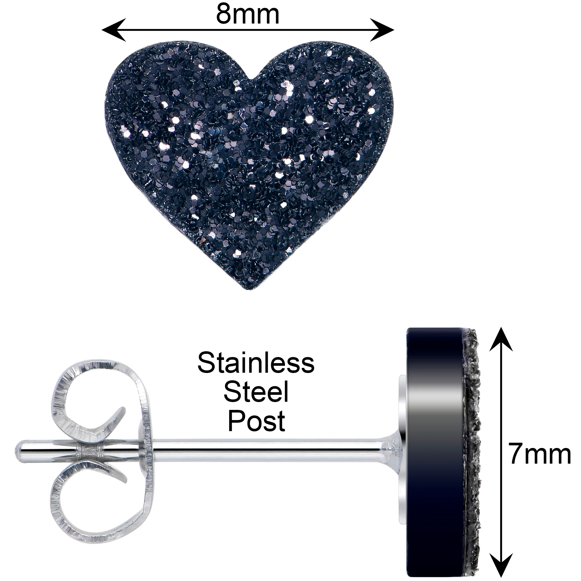 Glitter Heart Stud Earrings - Hypoallergenic - Image 9