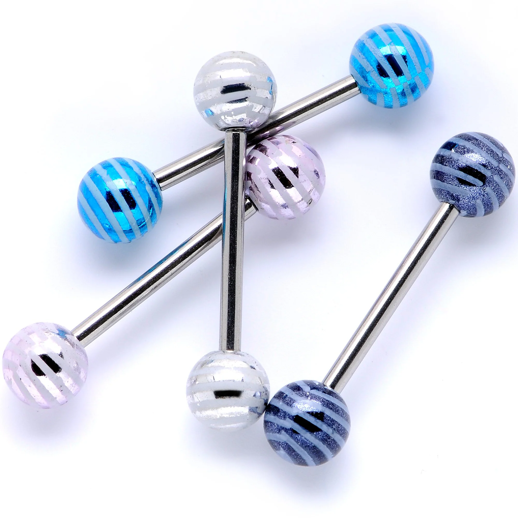 Evening Stripes Party Barbell Tongue Ring Set of 4 - Image 2