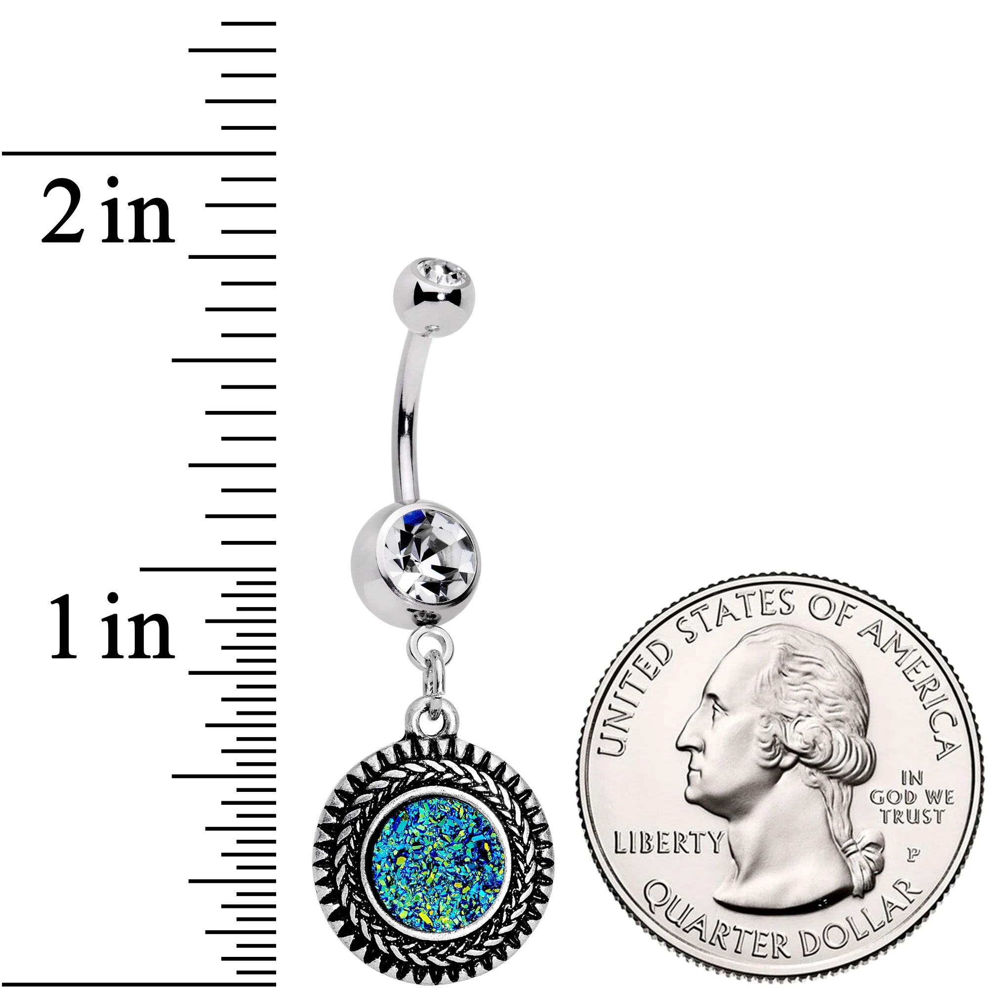 Faux Druzy Quartz Baroque Concentric Circles Dangle Belly Ring - Image 3