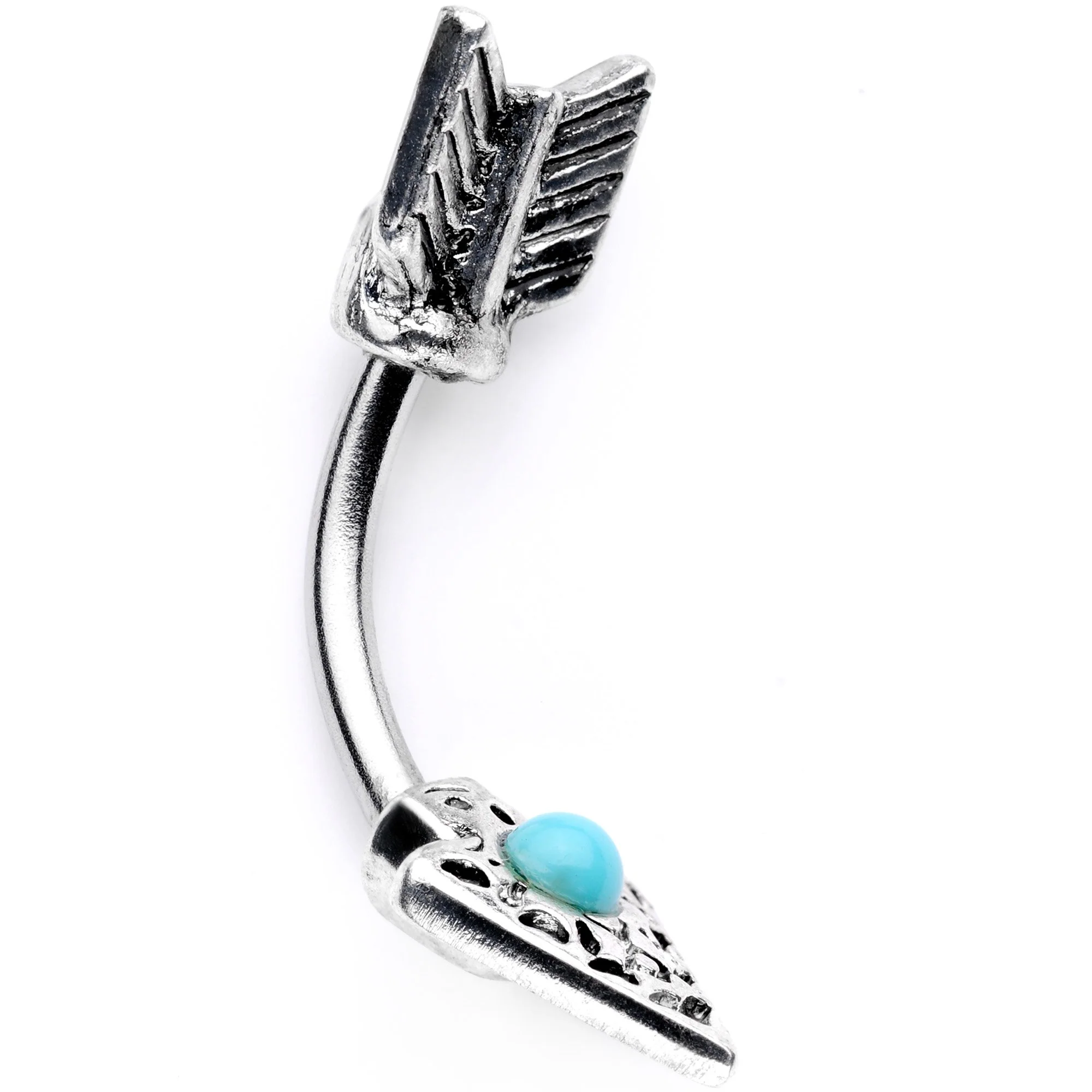 Faux Turquoise Feather Arrow Double Mount Belly Ring - Image 2