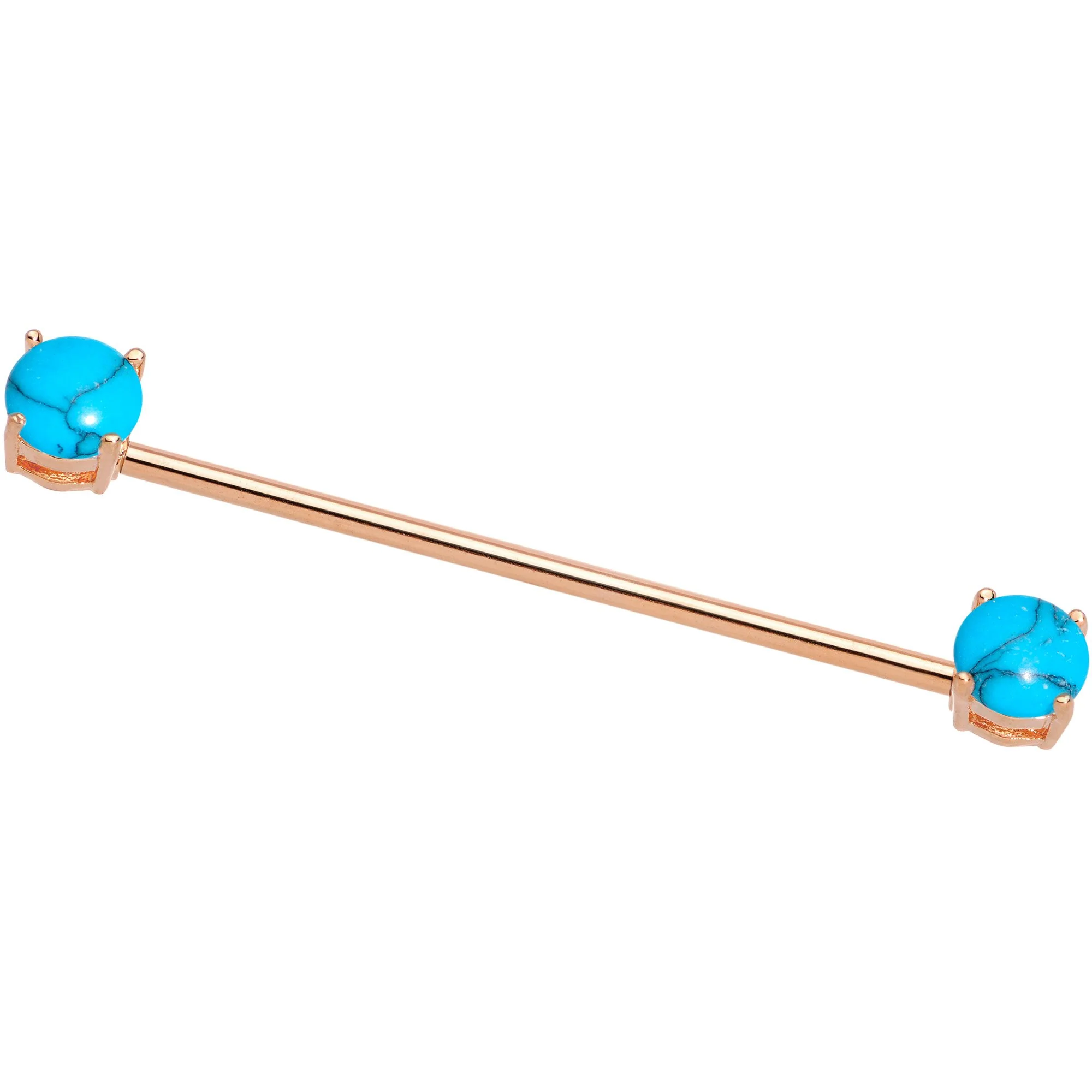 Faux Turquoise Rose Gold Tone End to End Industrial Barbell 38mm - Image 2
