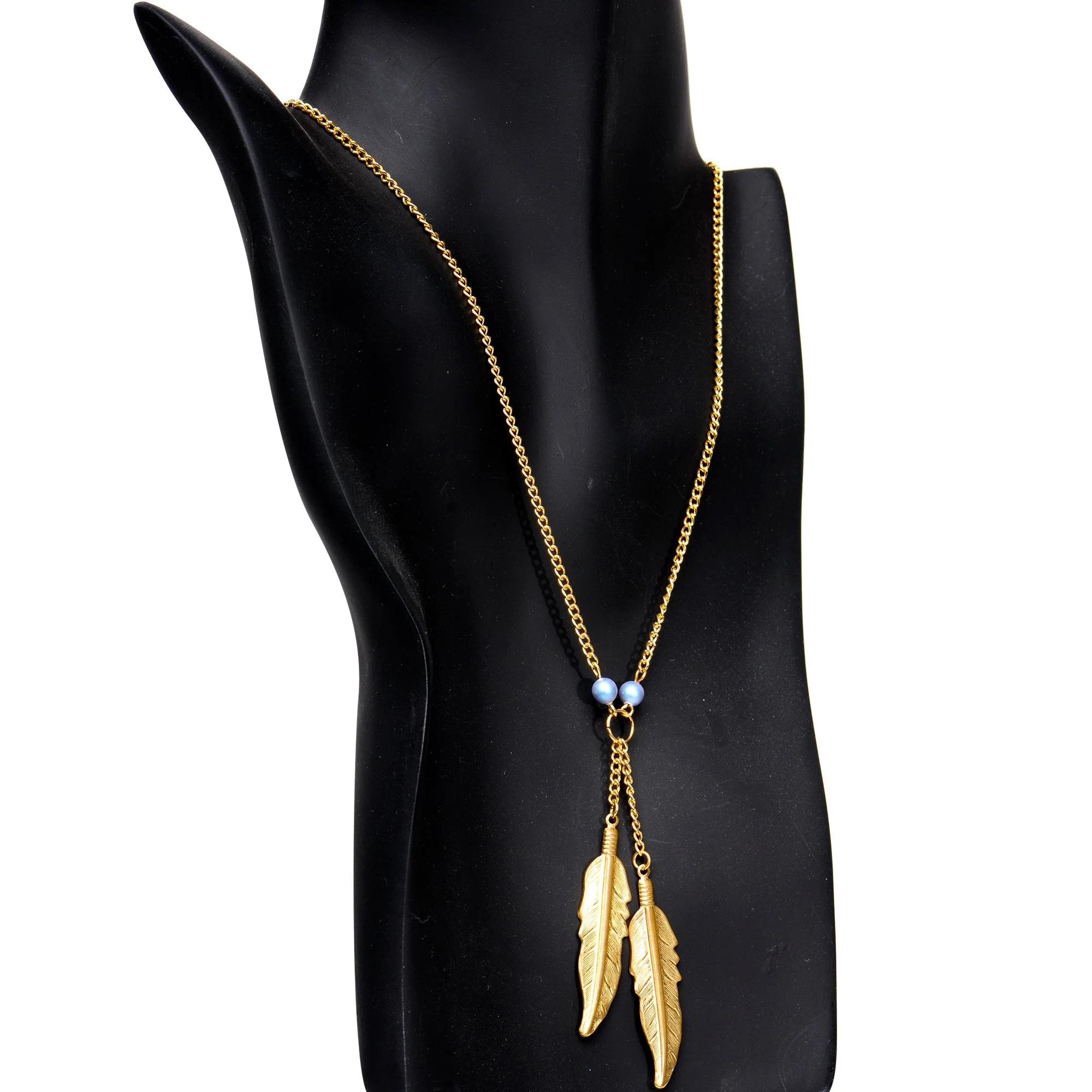 Feathery Gold Plated Chain Necklace Created with Crystals - Image 2