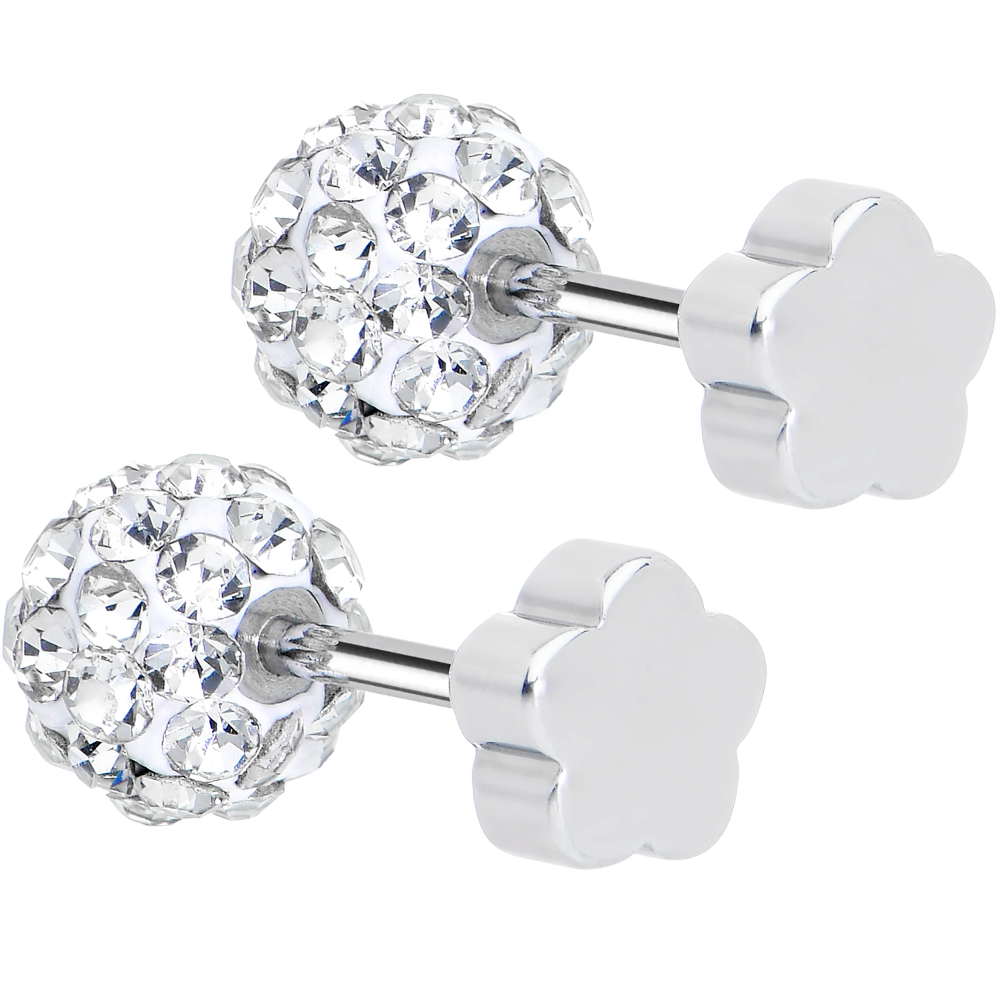 Ferido Crystal Ball Surgical Steel Flower Screw Back Earrings - Image 3