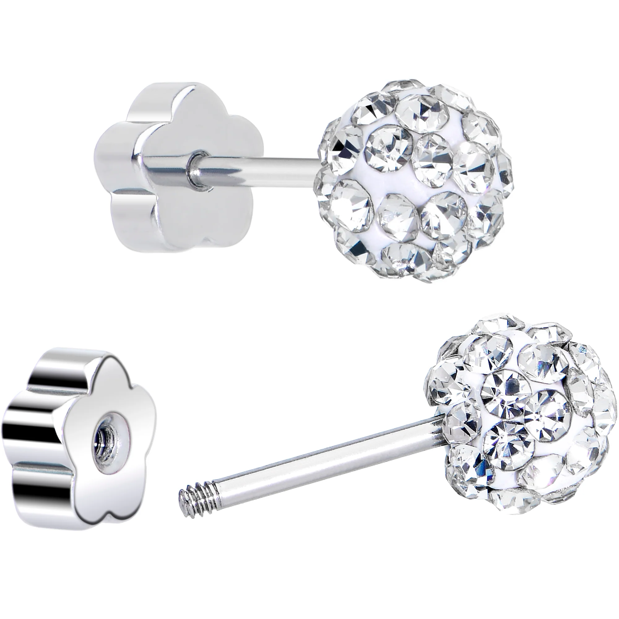 Ferido Crystal Ball Surgical Steel Flower Screw Back Earrings - Image 5