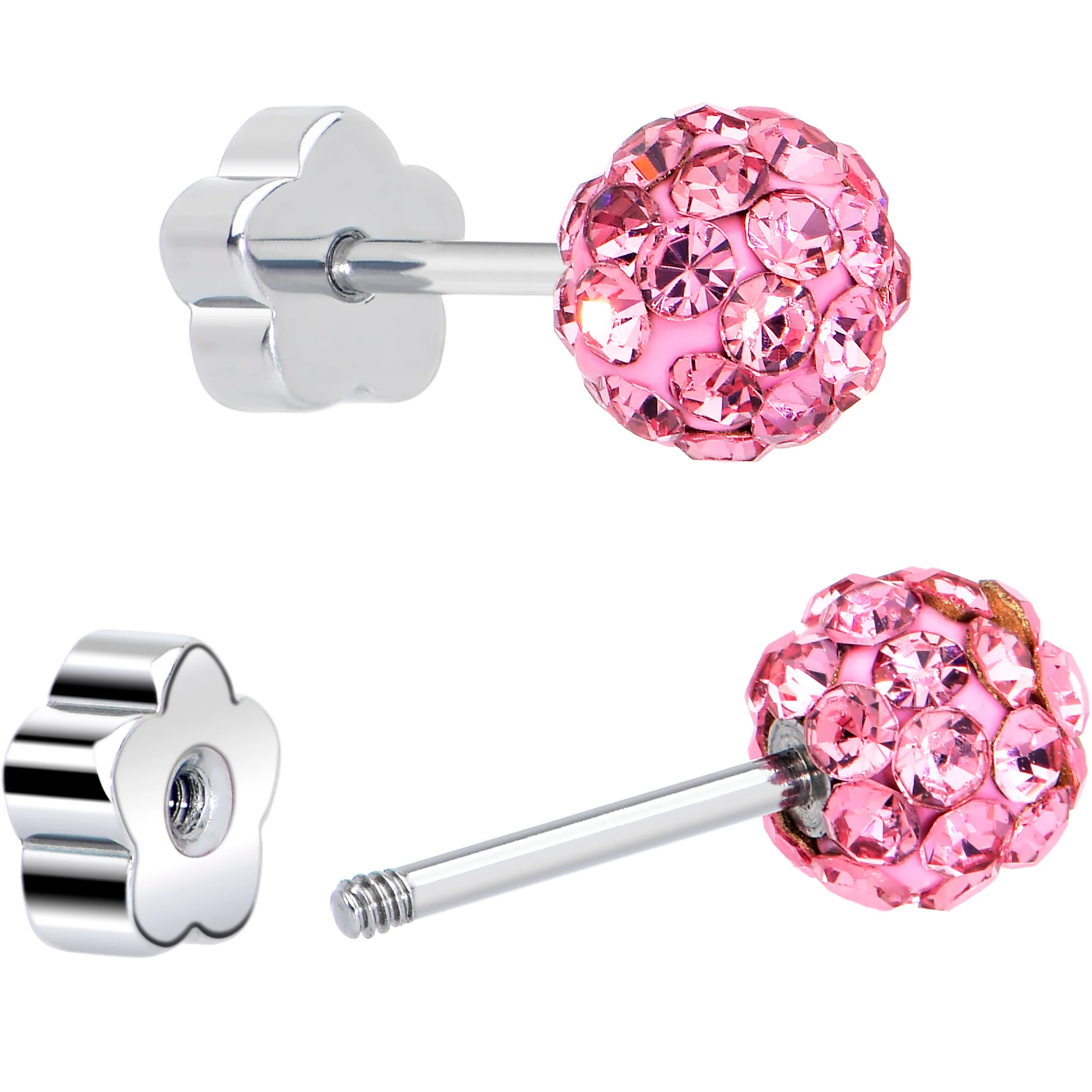 Ferido Crystal Ball Surgical Steel Flower Screw Back Earrings - Image 7