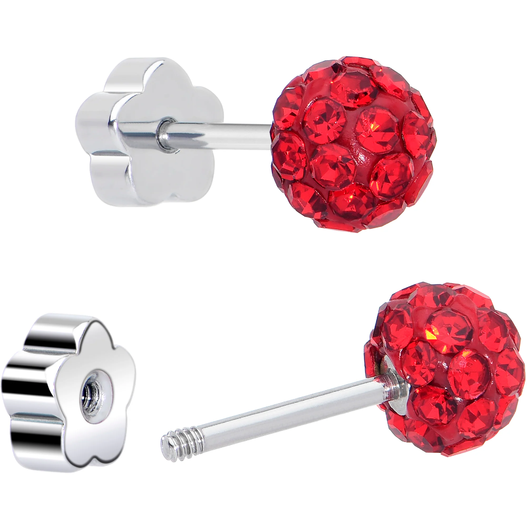 Ferido Crystal Ball Surgical Steel Flower Screw Back Earrings - Image 8