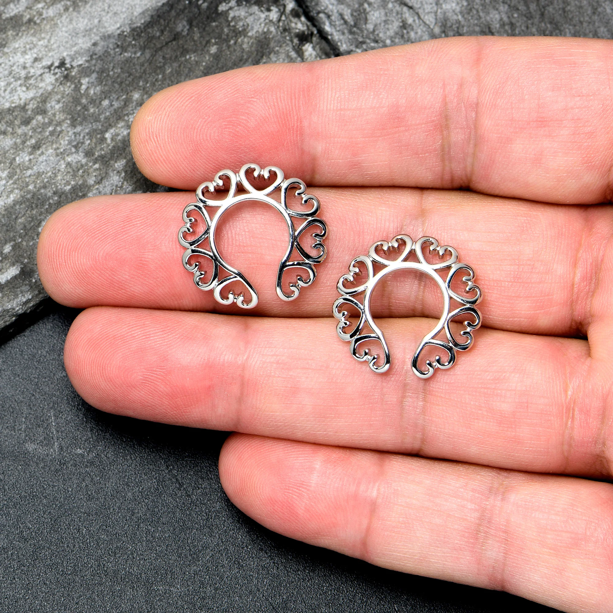 Filigree Hearts Clip On Fake Nipple Ring Set - Image 4
