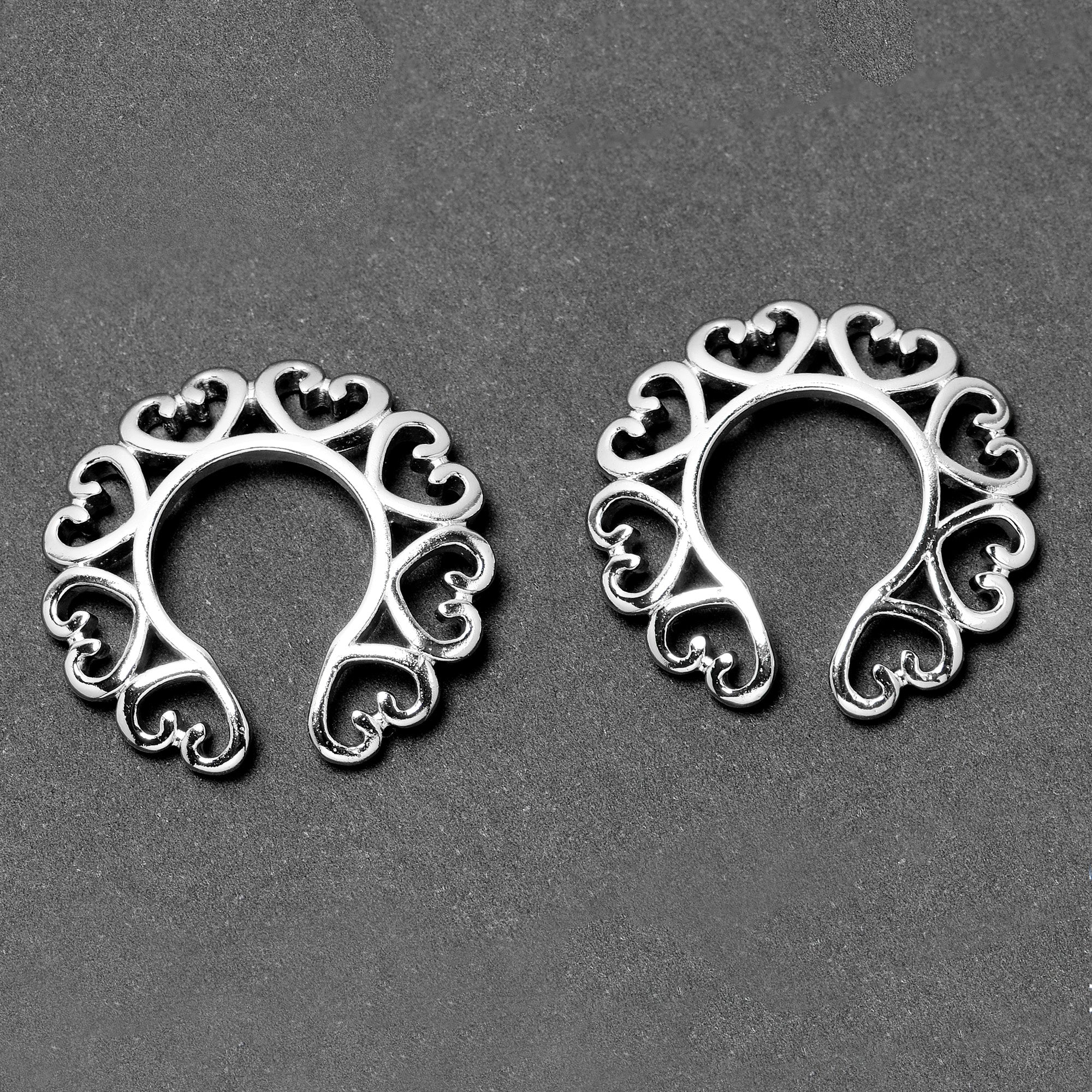 Filigree Hearts Clip On Fake Nipple Ring Set - Image 6