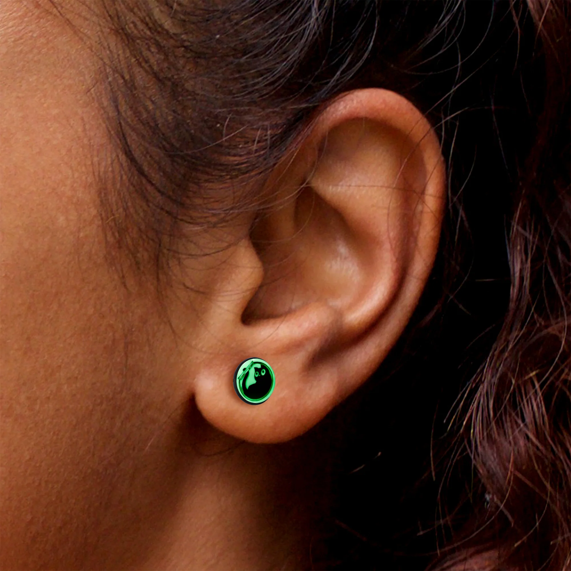 Fishbowl Kitty Cat Glow in the Dark Stud Earrings by Onyx O - Image 7