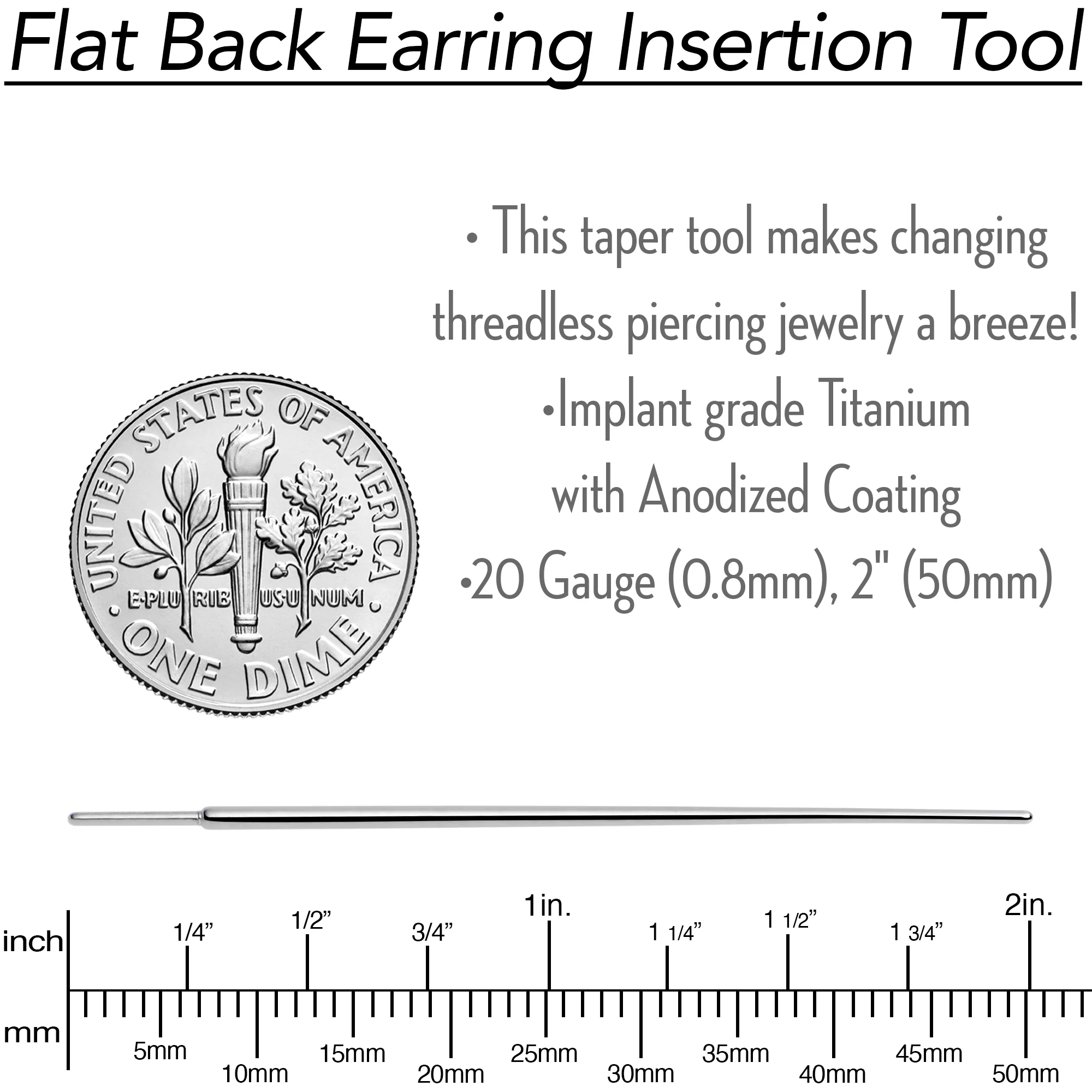 Flat Back Earring Insertion Tool - Silver Titanium - Image 3