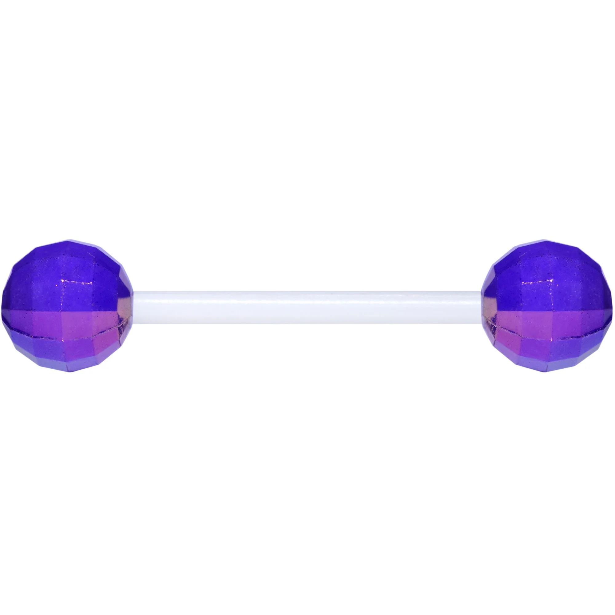 Flexible Acrylic Iridescent Purple Disco Ball Barbell Tongue Ring - Image 2