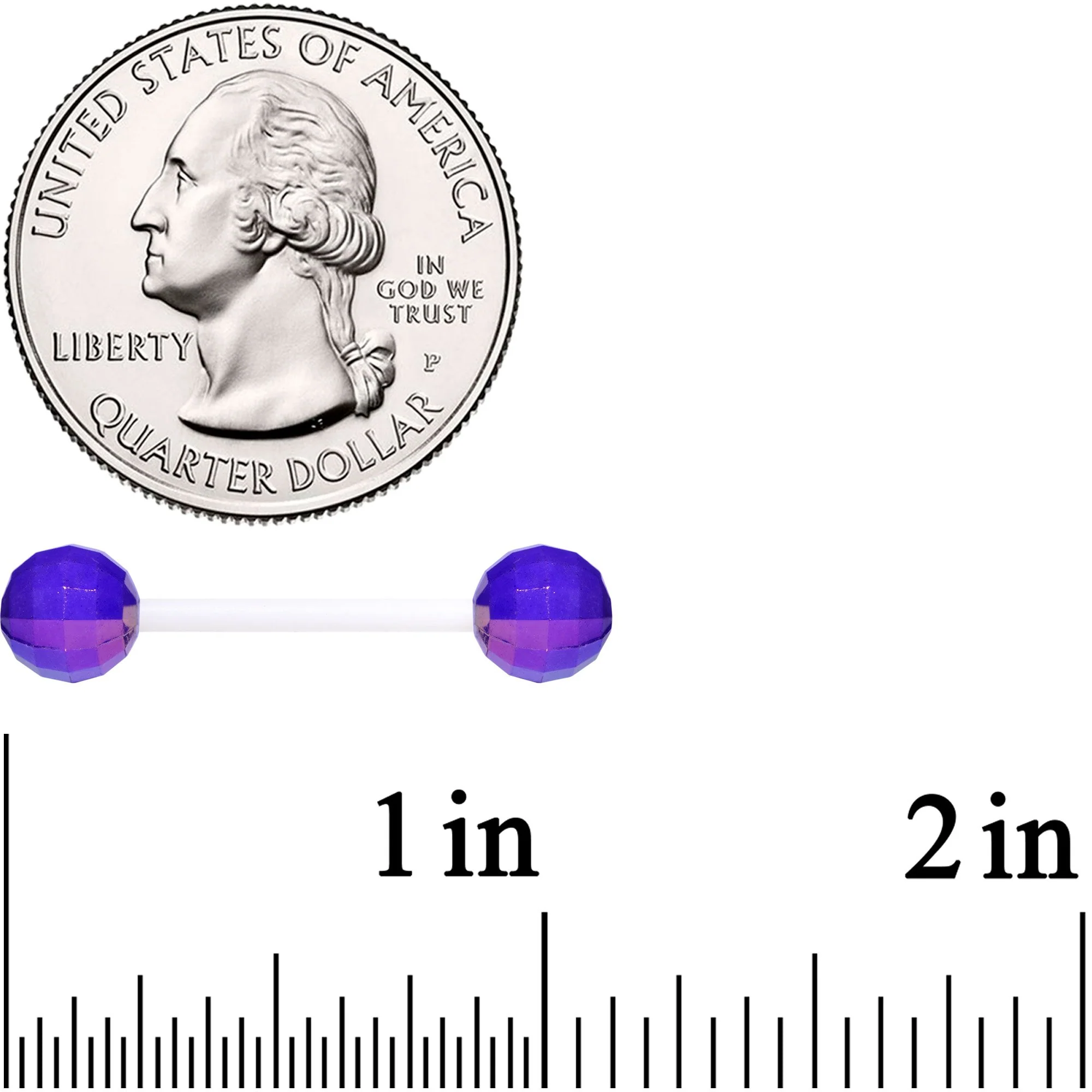 Flexible Acrylic Iridescent Purple Disco Ball Barbell Tongue Ring - Image 3