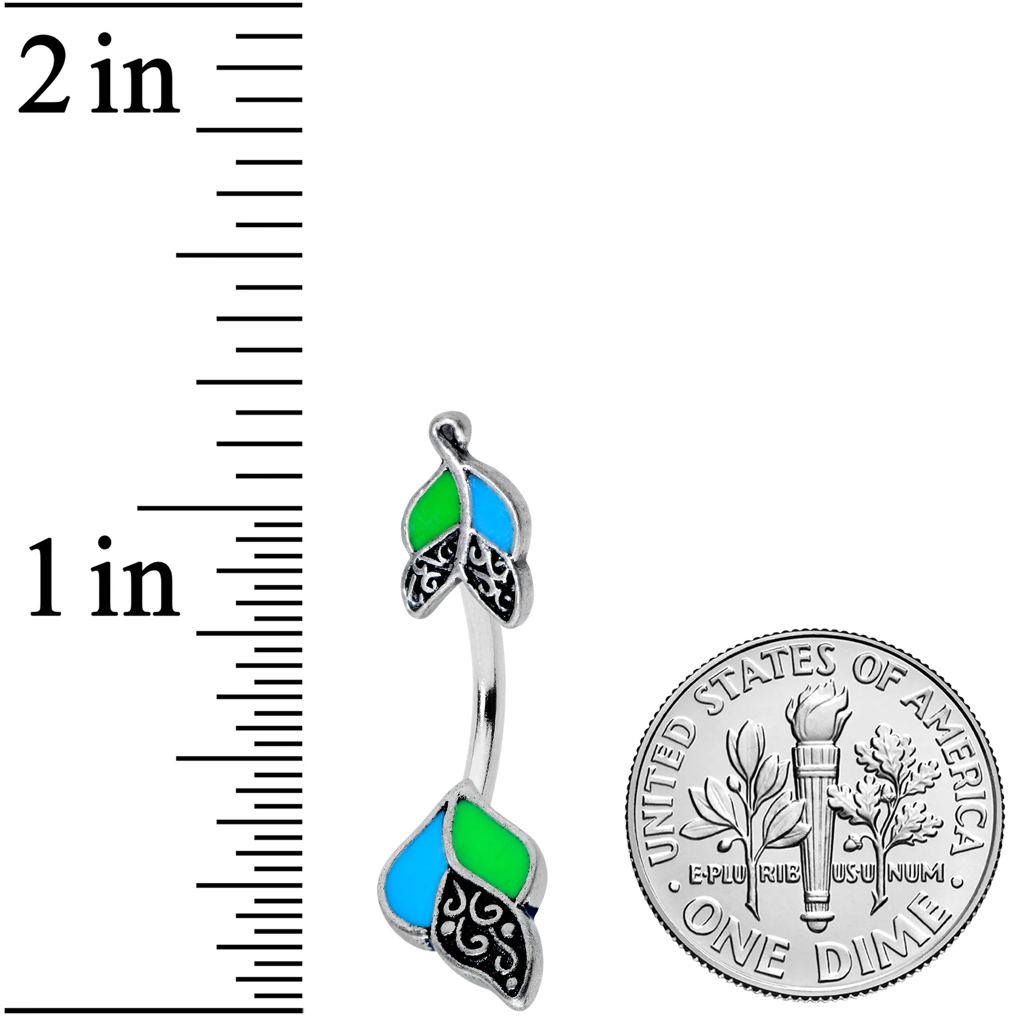 Fligree Blue Green Leaves Double Mount Belly Ring - Image 2