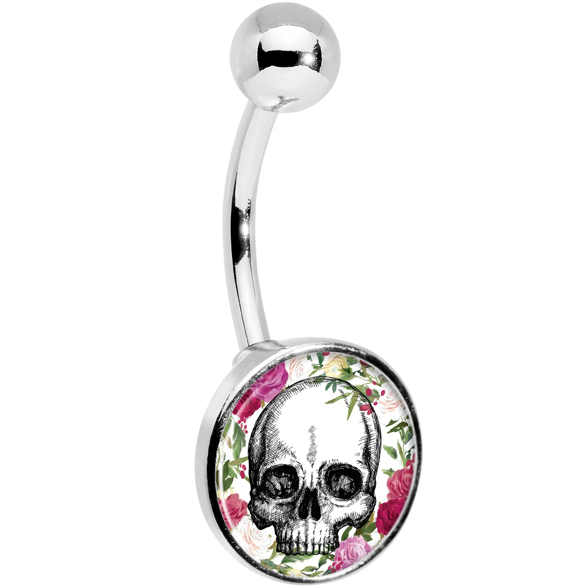 Floral Border Skull Belly Ring - Image 3