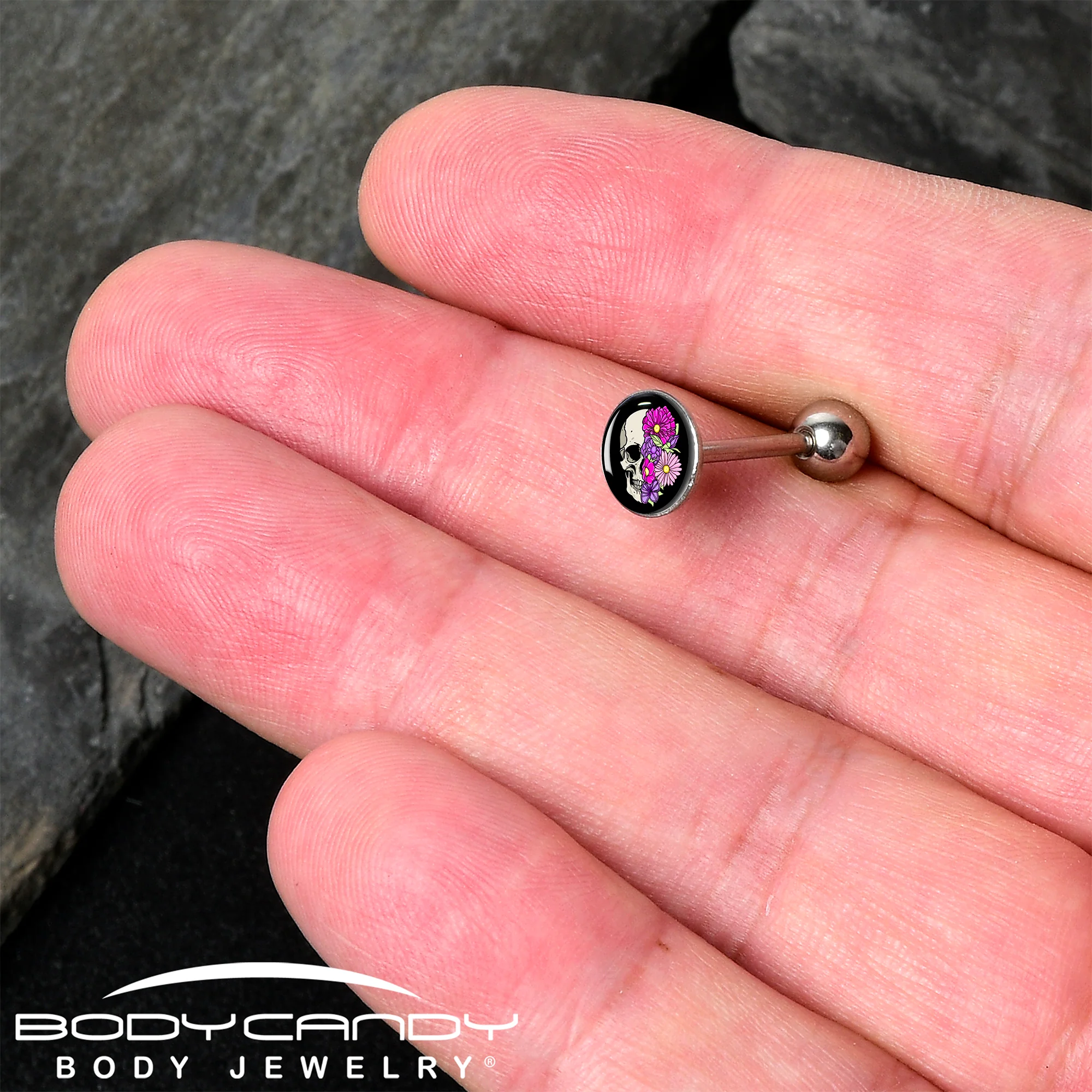 Floral Flowers Skull Barbell Tongue Ring by Onyx O - Image 2
