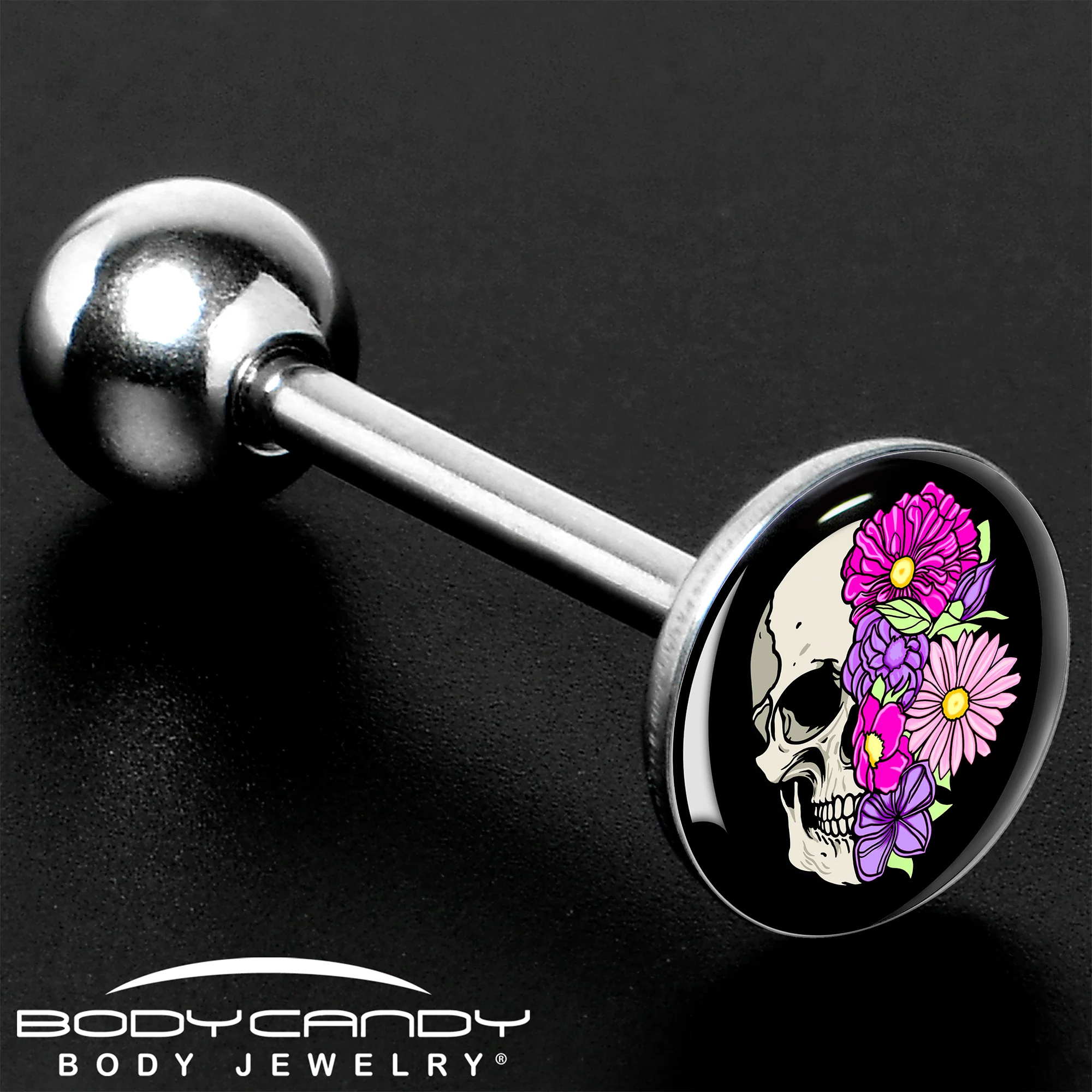 Floral Flowers Skull Barbell Tongue Ring by Onyx O - Image 7