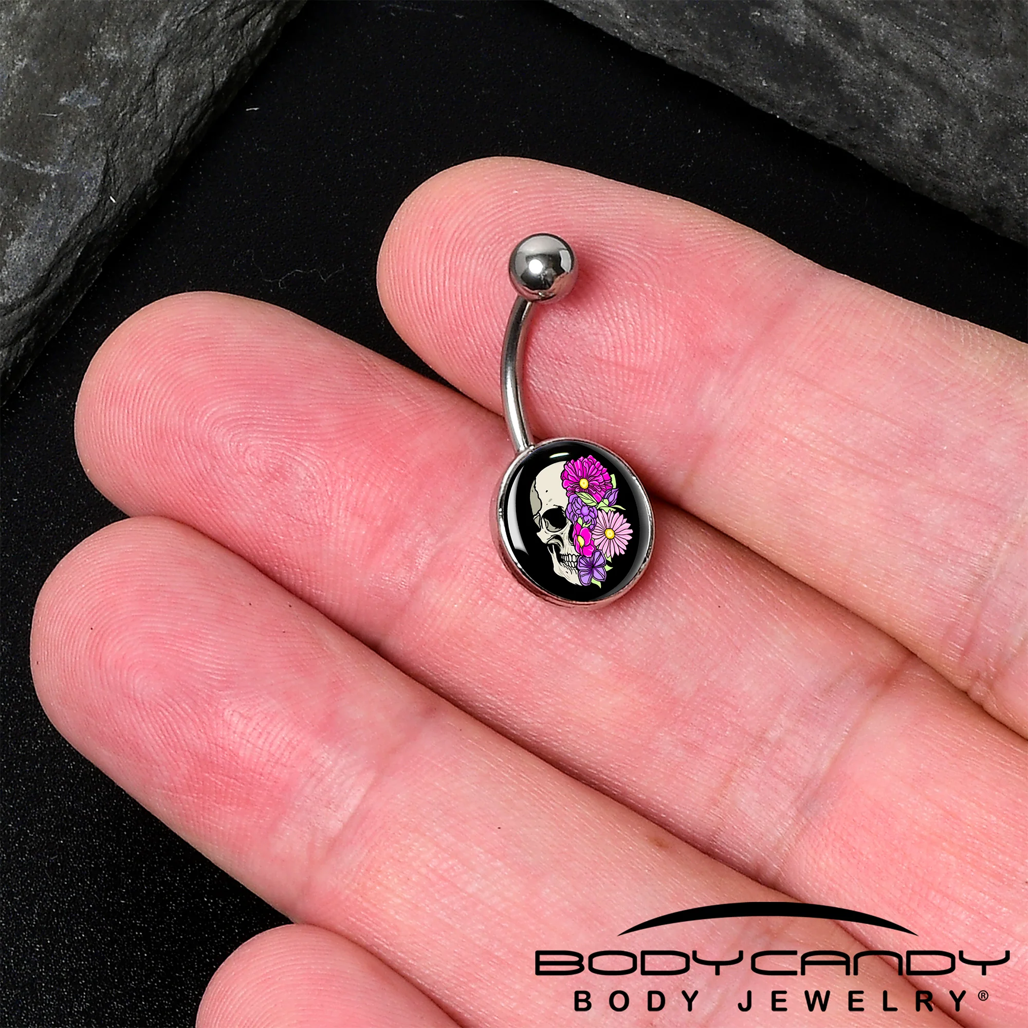 Floral Flowers Skull Belly Ring by Onyx O - Image 2