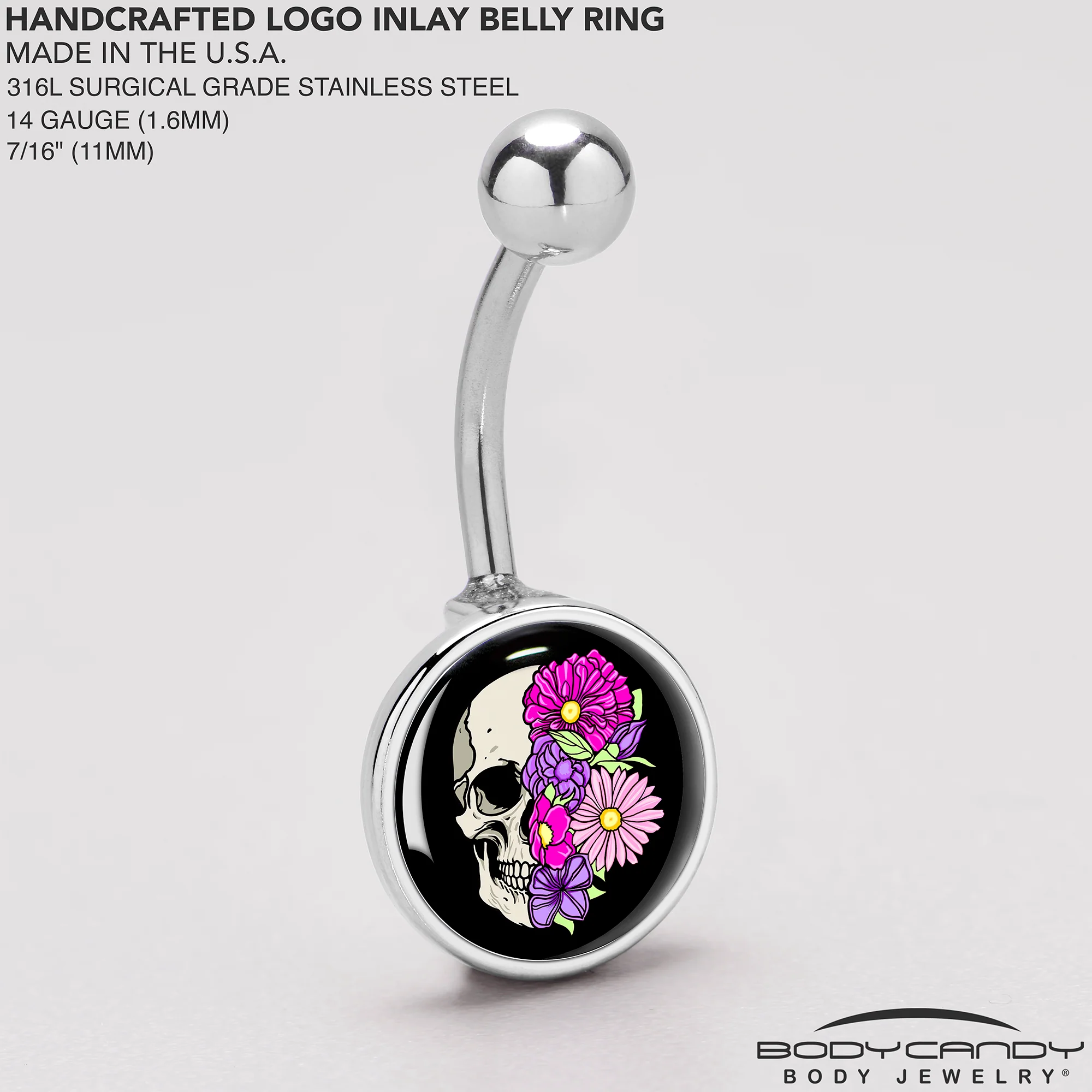 Floral Flowers Skull Belly Ring by Onyx O - Image 5